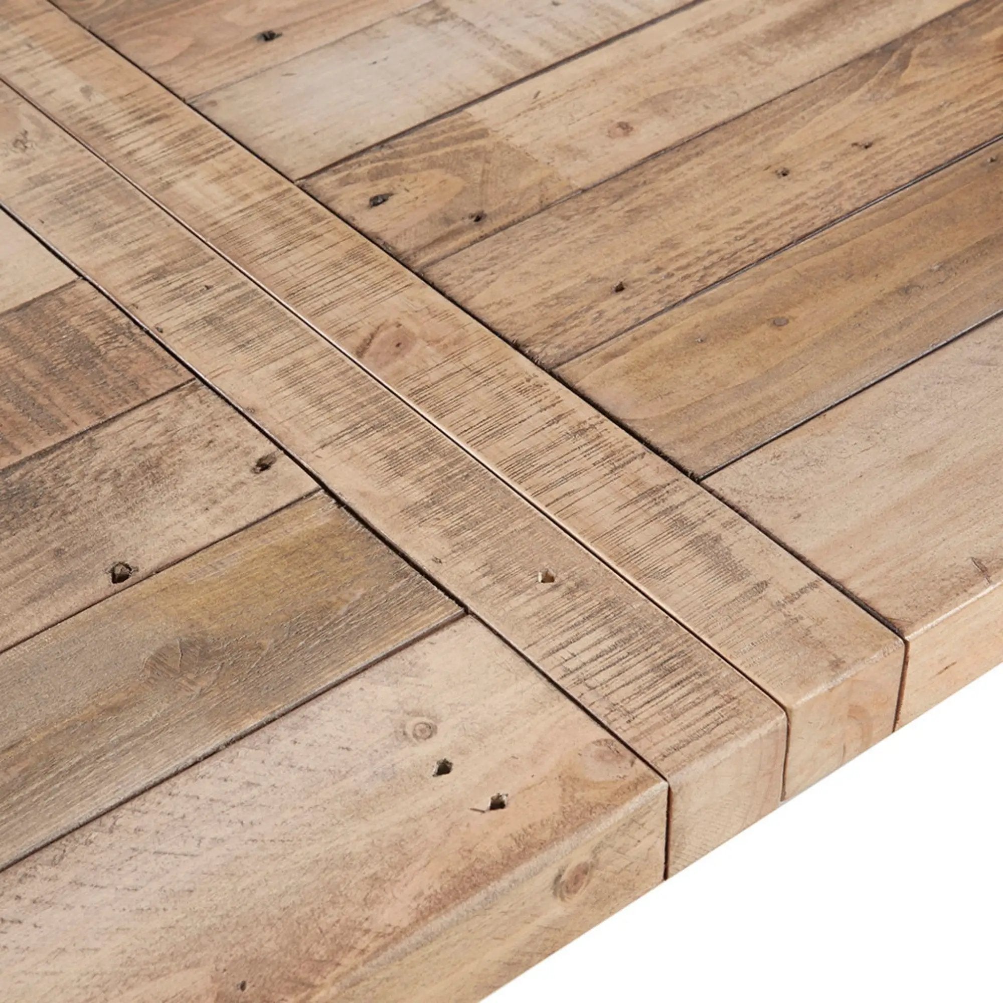 Rustic Dining Table with Metal Support in Natural Pine Wood Finish by HouseOfZazla