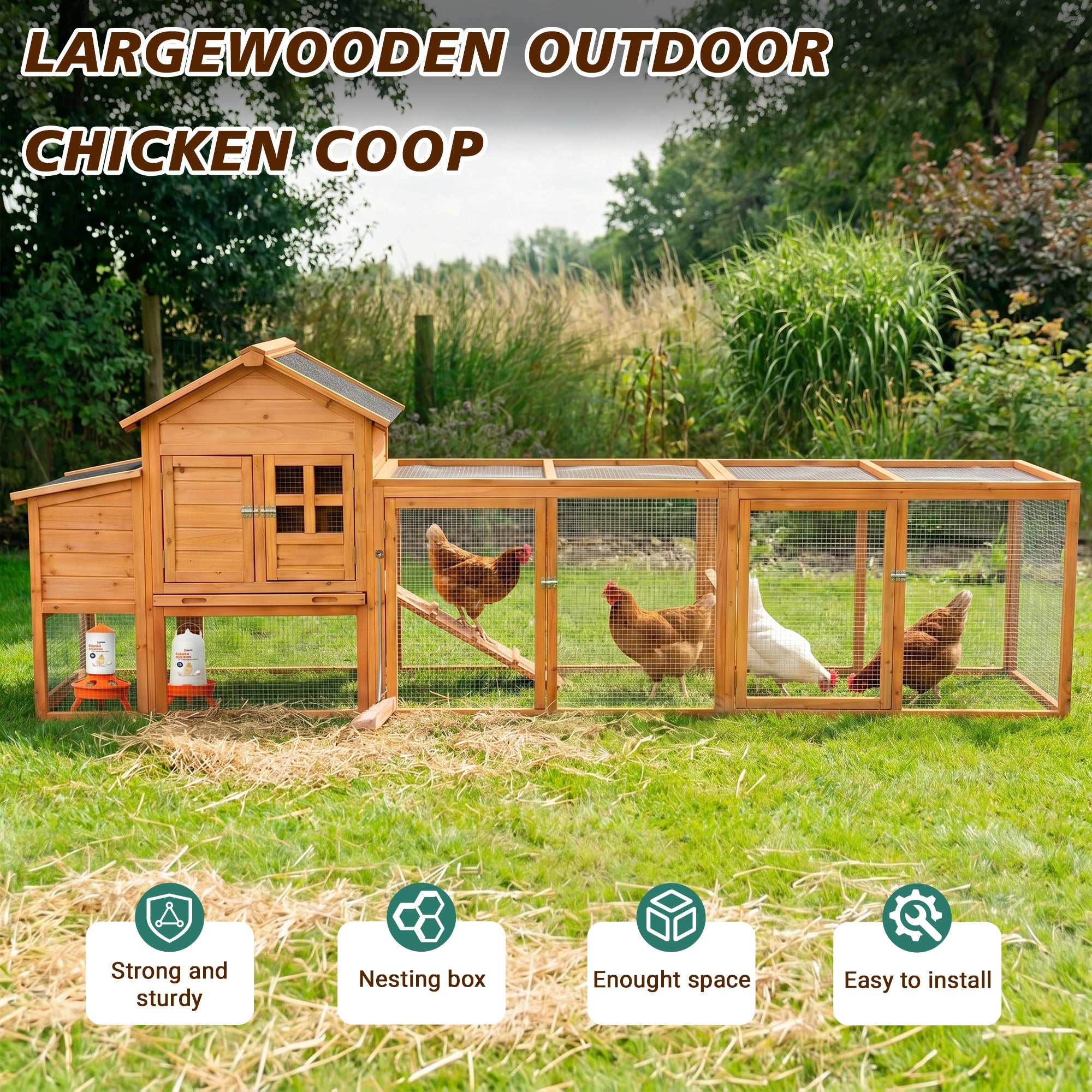 Large Chicken Coop with Nest Box and Run by HouseOfZazla
