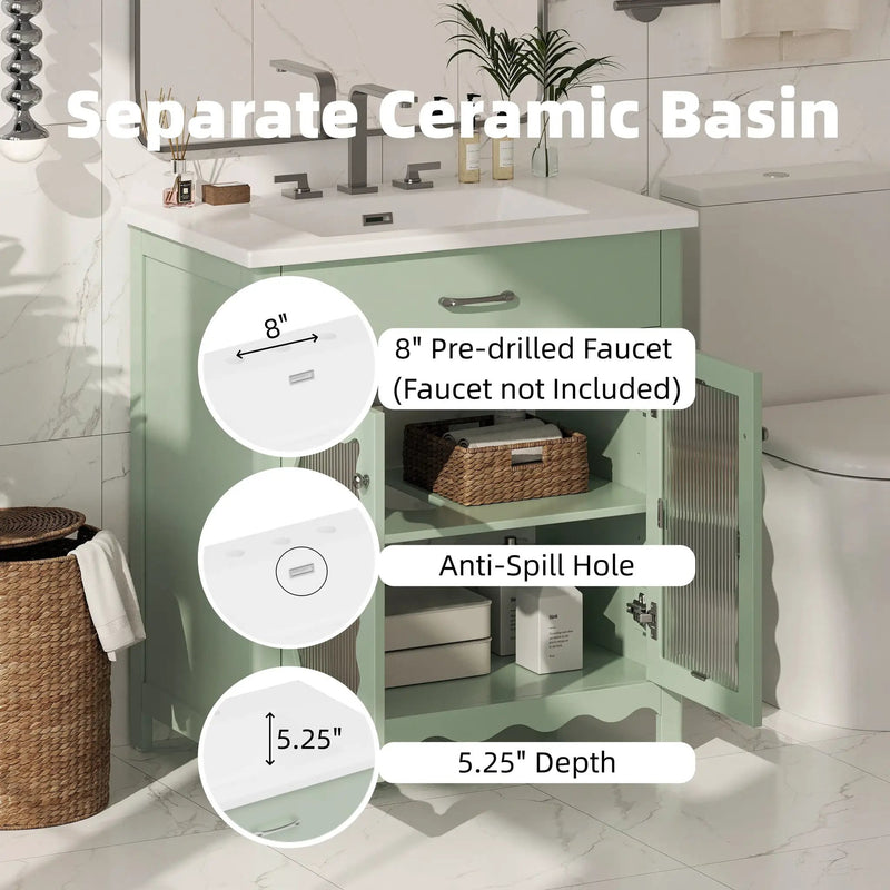 30 Inches Bathroom Vanity with Tempered Glass by HouseOfZazla