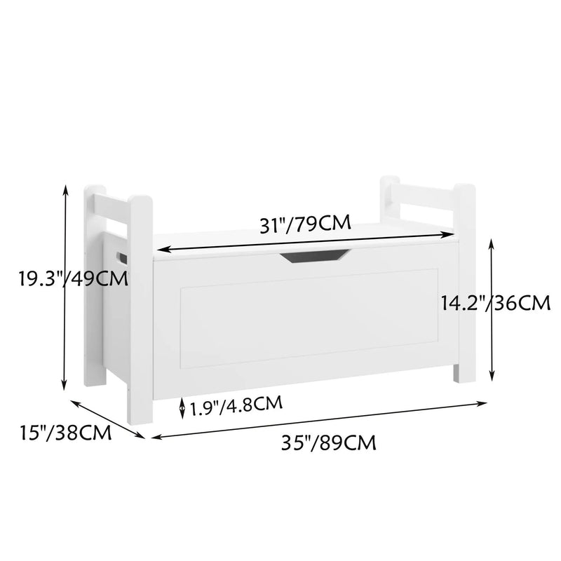 Toy Box Chest Storage Trunk with Flip Top Lid and Safety Hinge - White by HouseOfZazla