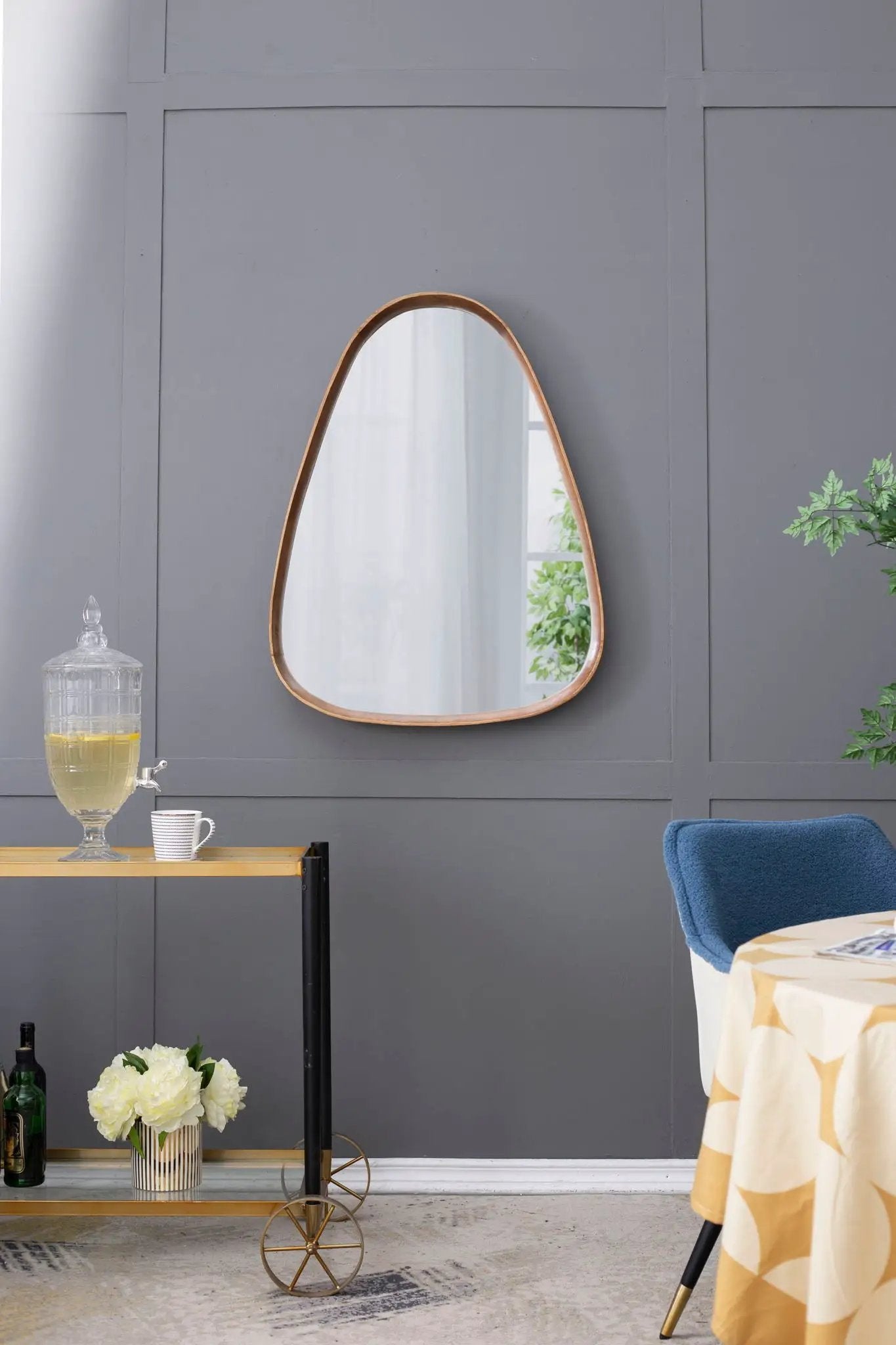 Irrgeular Mirror With Frame, Wall Mirror For Living Room Bathroom Entryway - Brown by HouseOfZazla