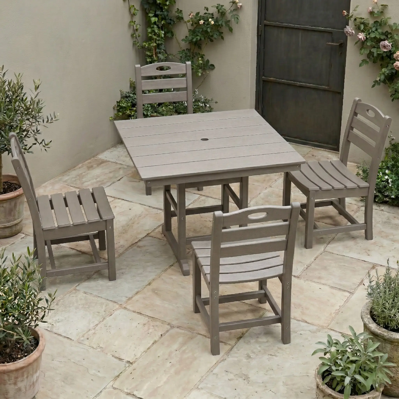 Antique Wood Color HDPE 5-Piece Outdoor Patio Dining Set by HouseOfZazla