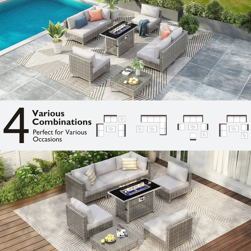 K&K Patio 8-Piece Patio Furniture Set with 43" Fire Pit Table by HouseOfZazla