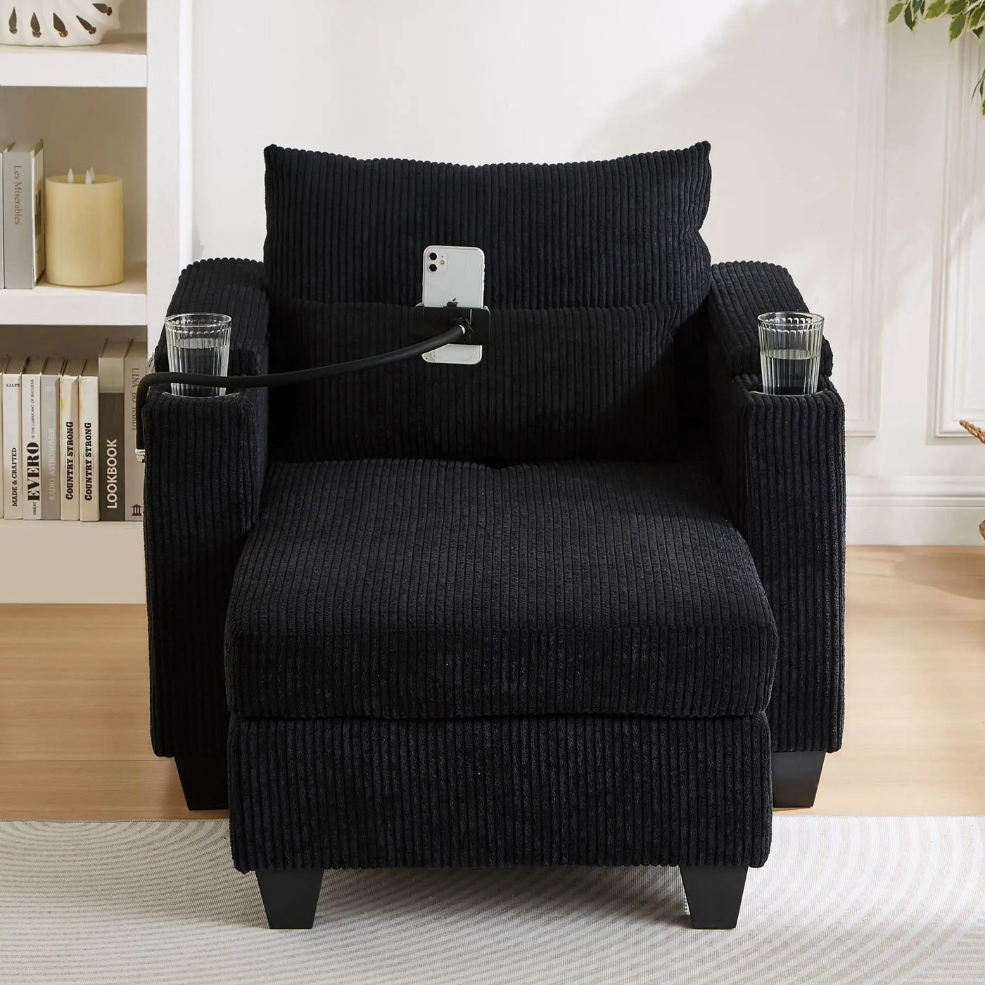 Convertible Chaise Lounge Sofa Chair With USB Ports, Cup Holders, Phone Holder And Storage by Unique Piece Furniture