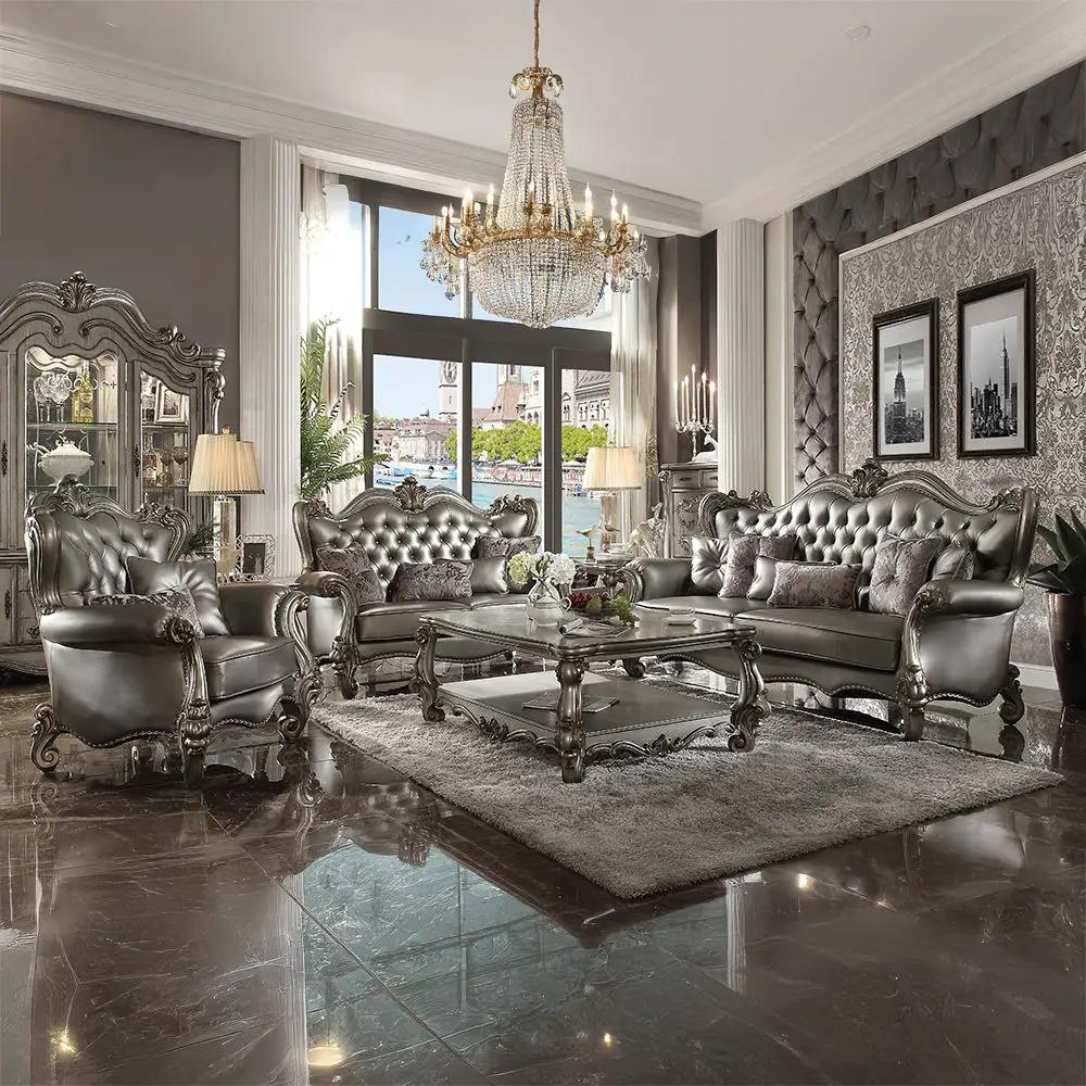 Versailles - Chair With 2 Pillows - Silver Synthetic Leather & Antique Platinum by Unique Piece Furniture