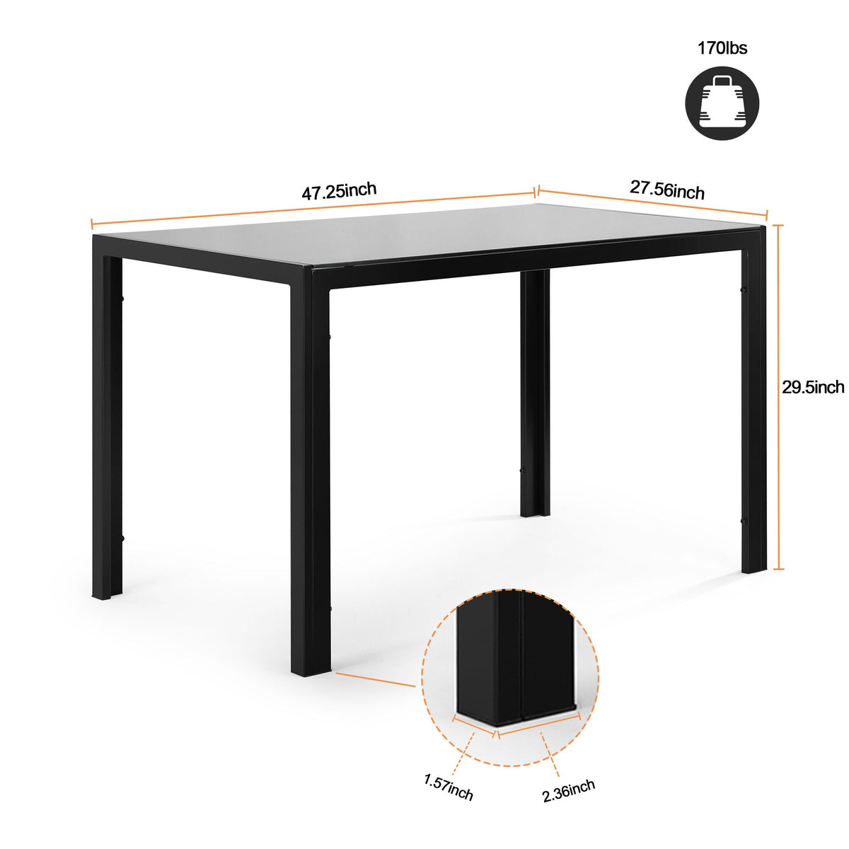 5 Piece Dining Table Set for 4 with Tempered Glass Table – Black, photo 11 of 14