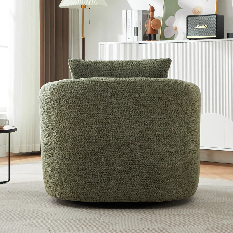 360° Swivel Barrel Sofa Chair With Throw Pillow, Upholstered Accent Chair by HouseOfZazla