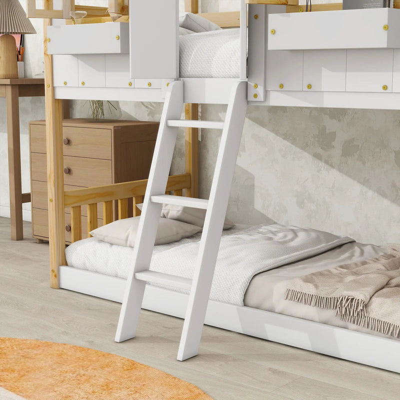 House Bunk Bed With Roof, Window, Window Box, Door, With Safety Guardrails And Ladder by HouseOfZazla