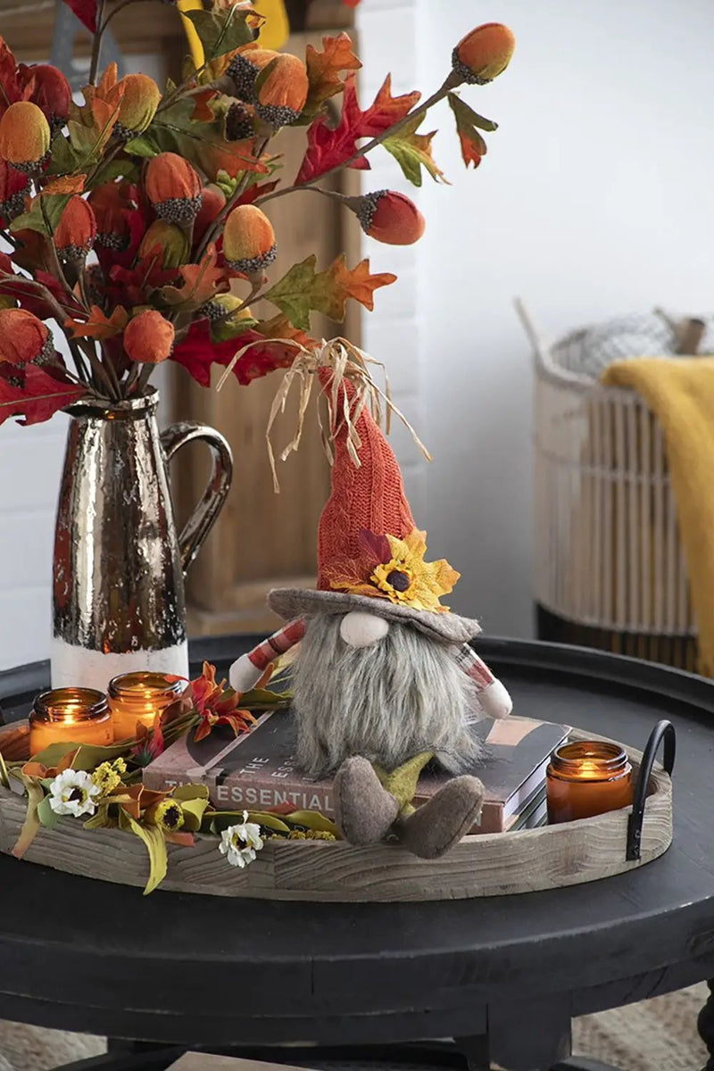 Sitting Gnome With Maple Leaf On Hat, For Holiday Harvest Festival Fall Festival & Thanksgiving Table Decorations (Set of 2) - Orange Multi by HouseOfZazla