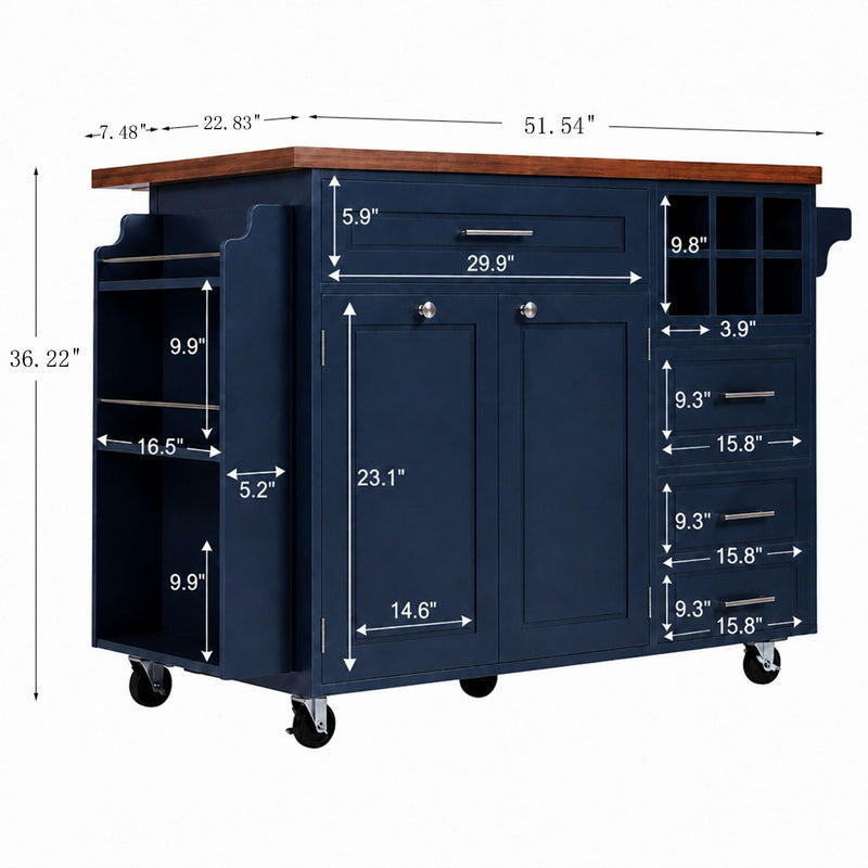 Rolling Kitchen Island Cart with Drop-Leaf and Rubber Wood Top - Natural, photo 6 of 10
