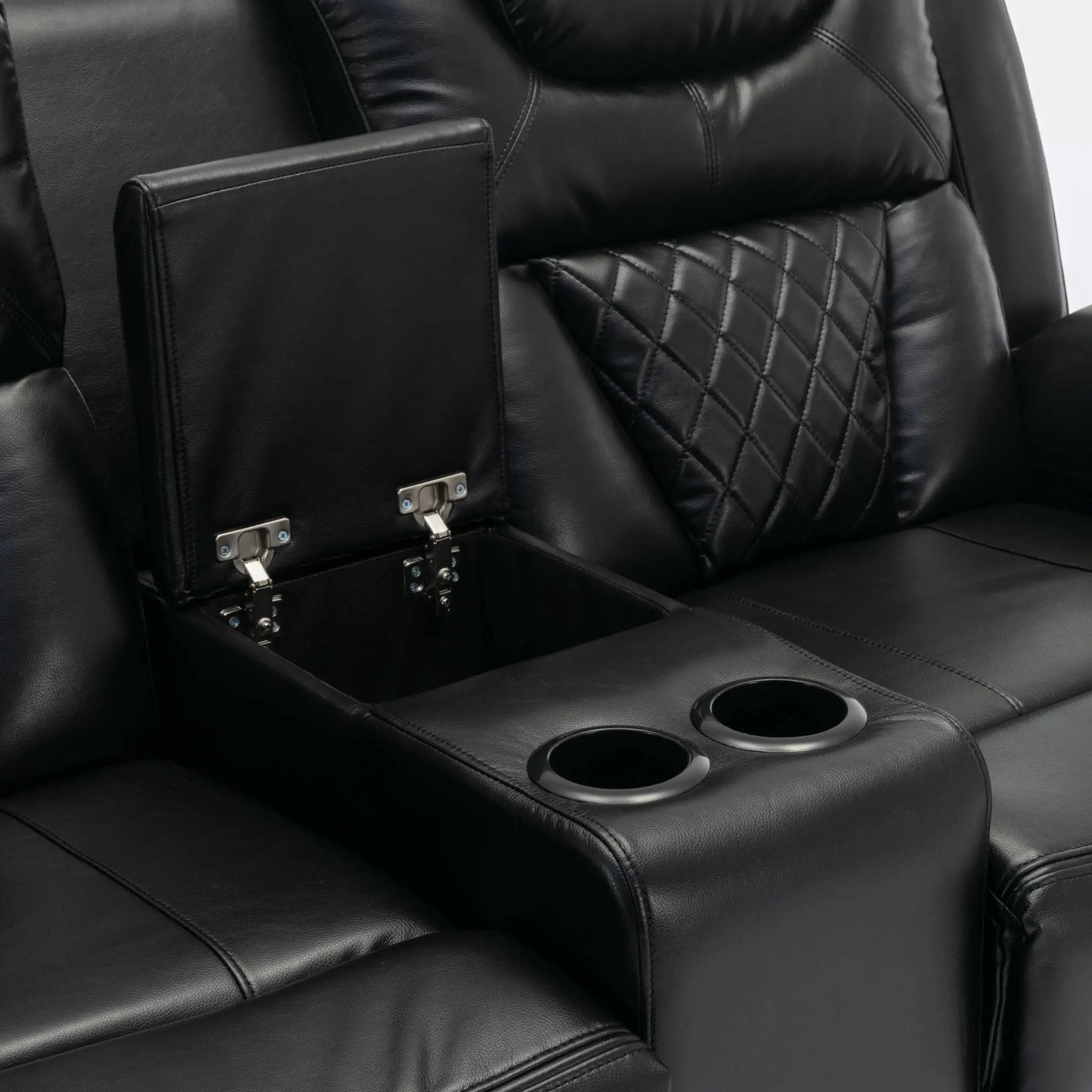 Home Theater Seating Manual Recliner Loveseat With Hide-Away Storage, Cup Holders And Led Light Strip For Living Room by HouseOfZazla