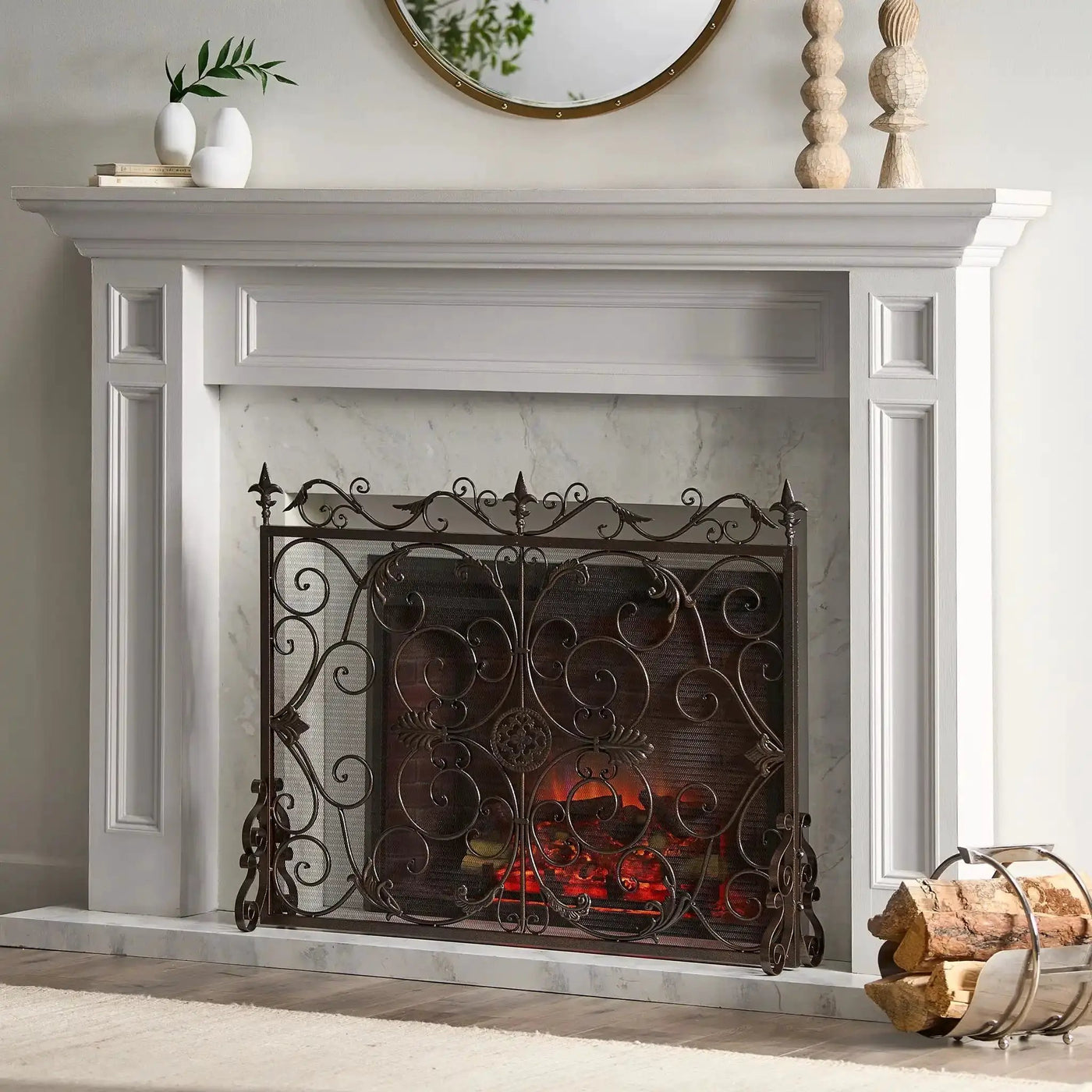 Darcie Wrought Iron Fireplace Screen Ornate Design by HouseOfZazla