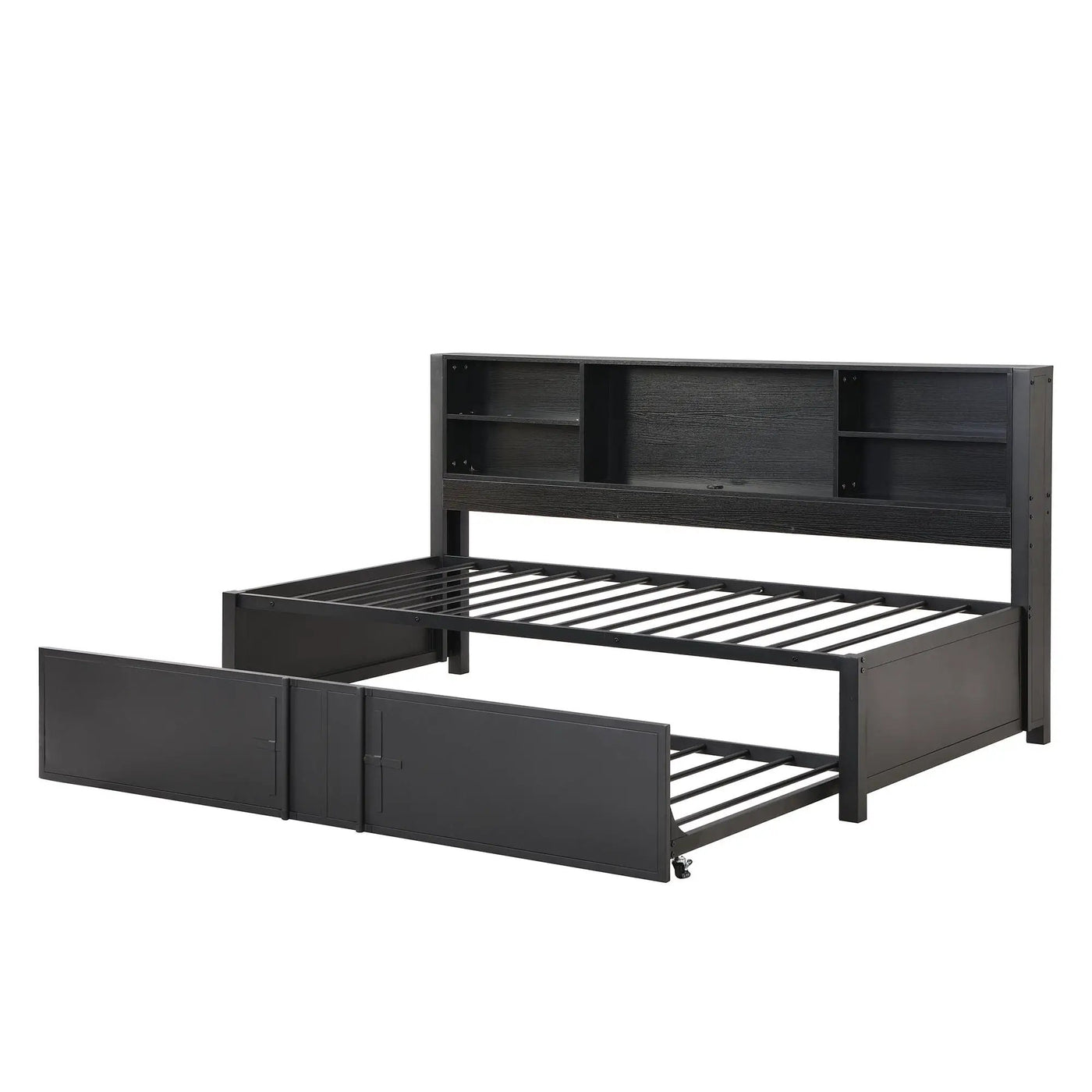 Industrial Metal Daybed With Trundle, Storage Shelves, USB Ports by Unique Piece Furniture