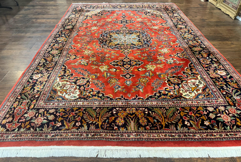 Indo Persian Rug 7x10, Vintage Handmade Wool Carpet, Floral Medallion Traditional Rug, Red and Midnight Blue by Jewel Rugs