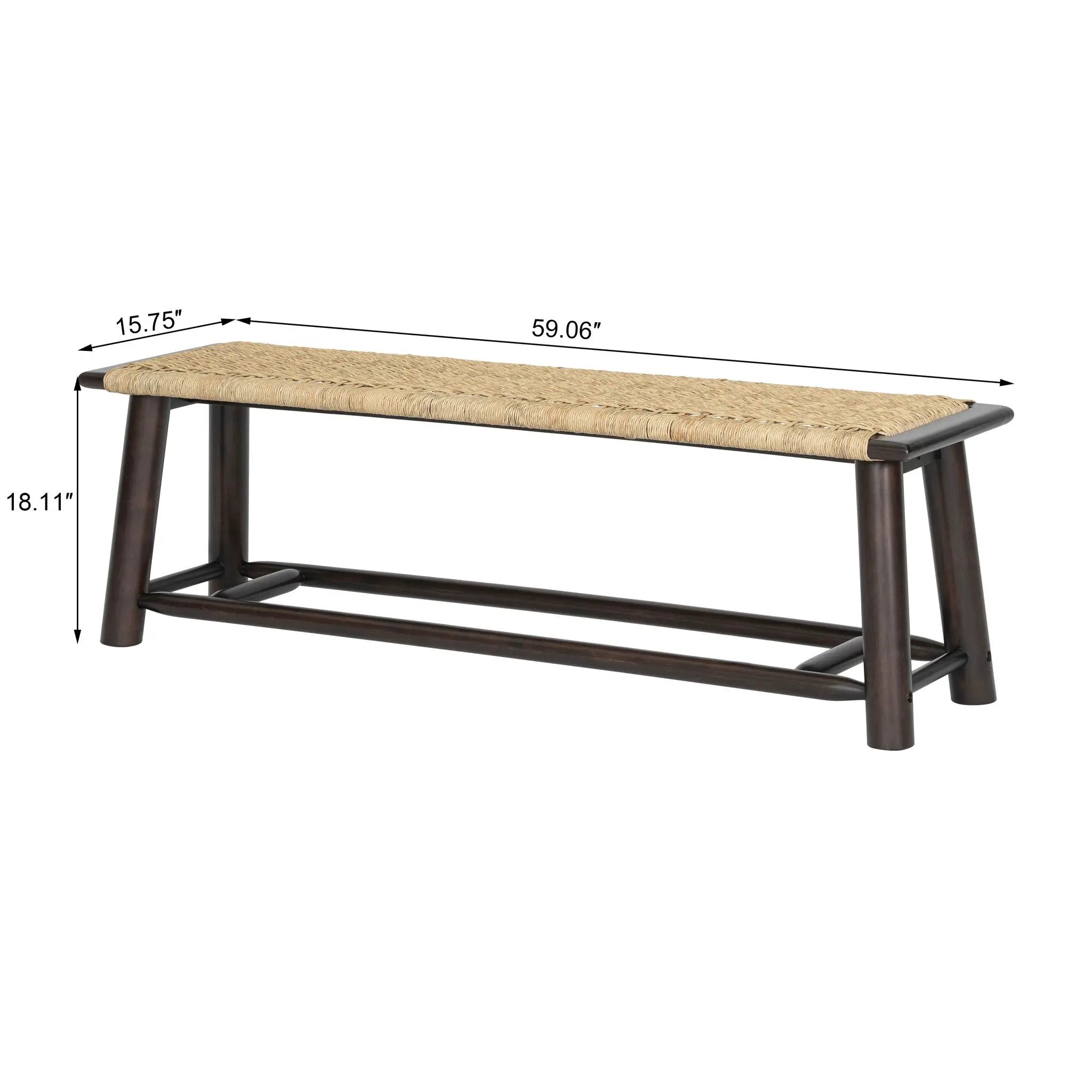 Farmhouse Modern Solid Wood Rattan Bench Multi Functional Design 59" Indoor & Covered Outdoor Bench - Walnut by HouseOfZazla
