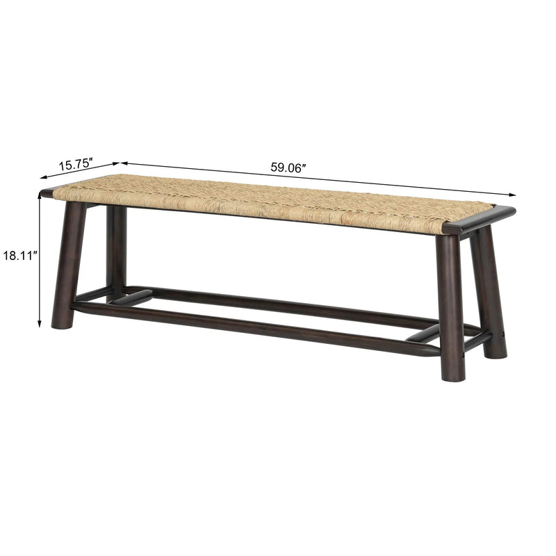 Farmhouse Modern Solid Wood Rattan Bench Multi Functional Design 59" Indoor & Covered Outdoor Bench - Walnut by HouseOfZazla