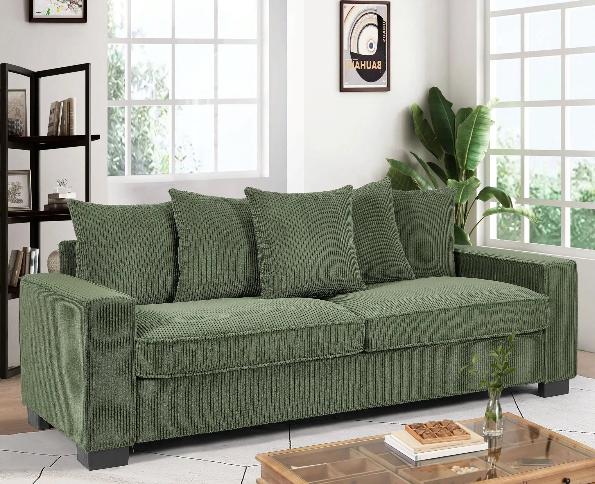 Luxe Sofa With 5 Matching Toss Pillows, Sleek Design, Spacious And Comfortable 3 Seater Couch by HouseOfZazla