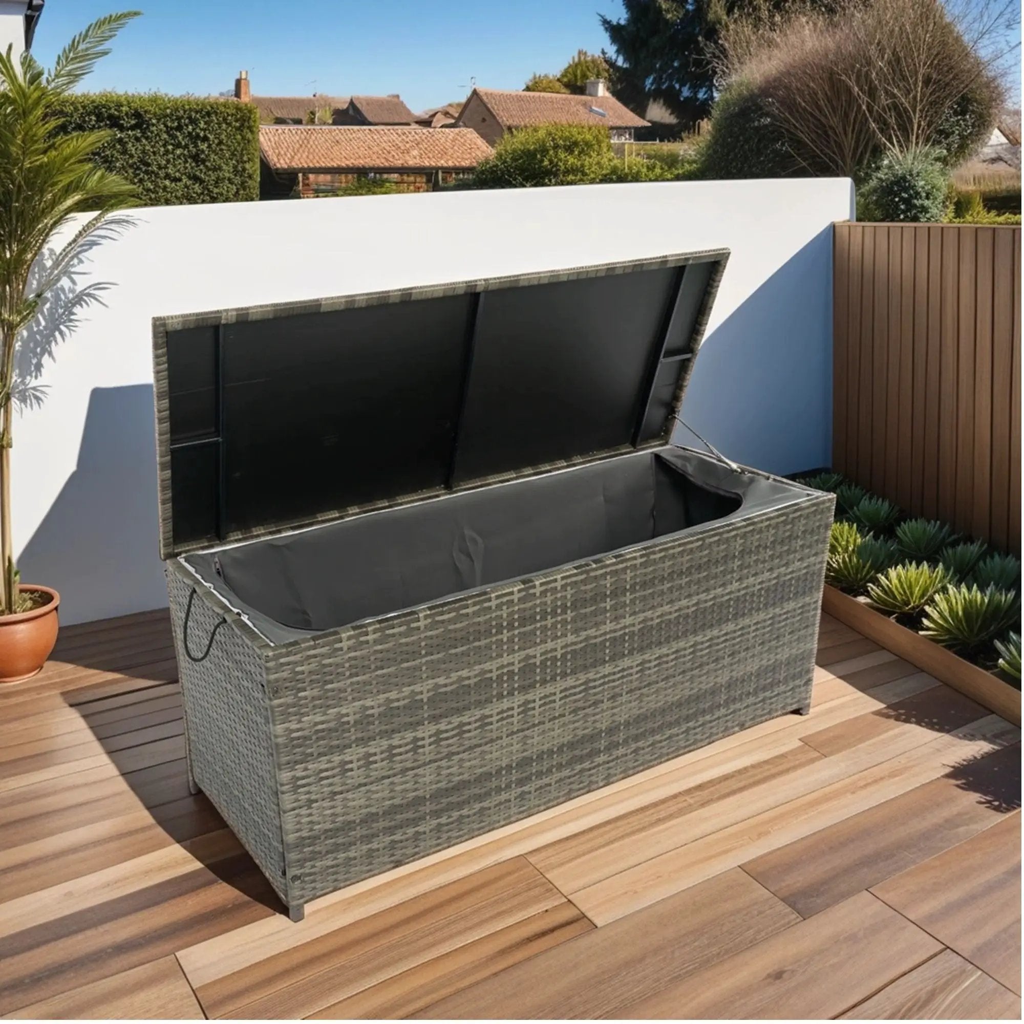 Outdoor Storage Box, Wicker Patio Deck Boxes With Lid, Outdoor Cushion Storage For Kids Toys, Pillows, Towel, Wicker by HouseOfZazla