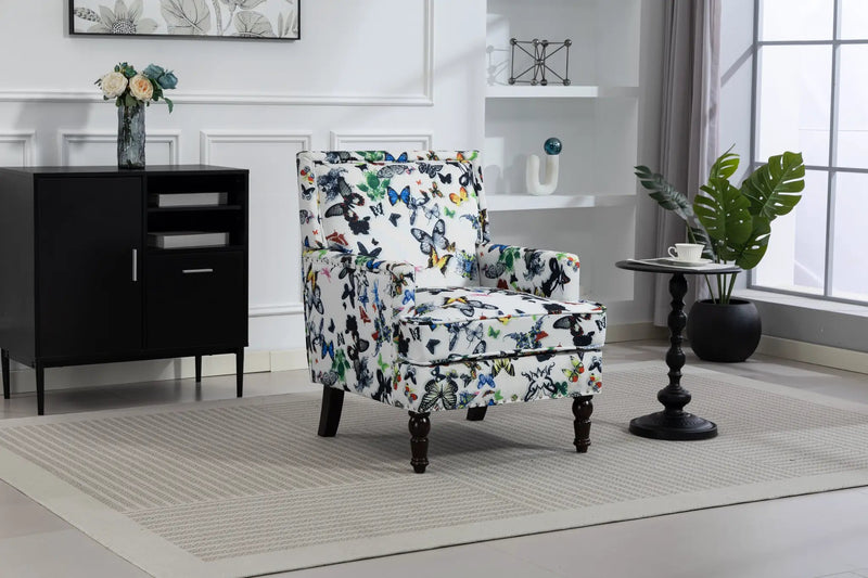 Upholstered Accent Chair - Vintage Armchair with Solid Wood Legs by HouseOfZazla