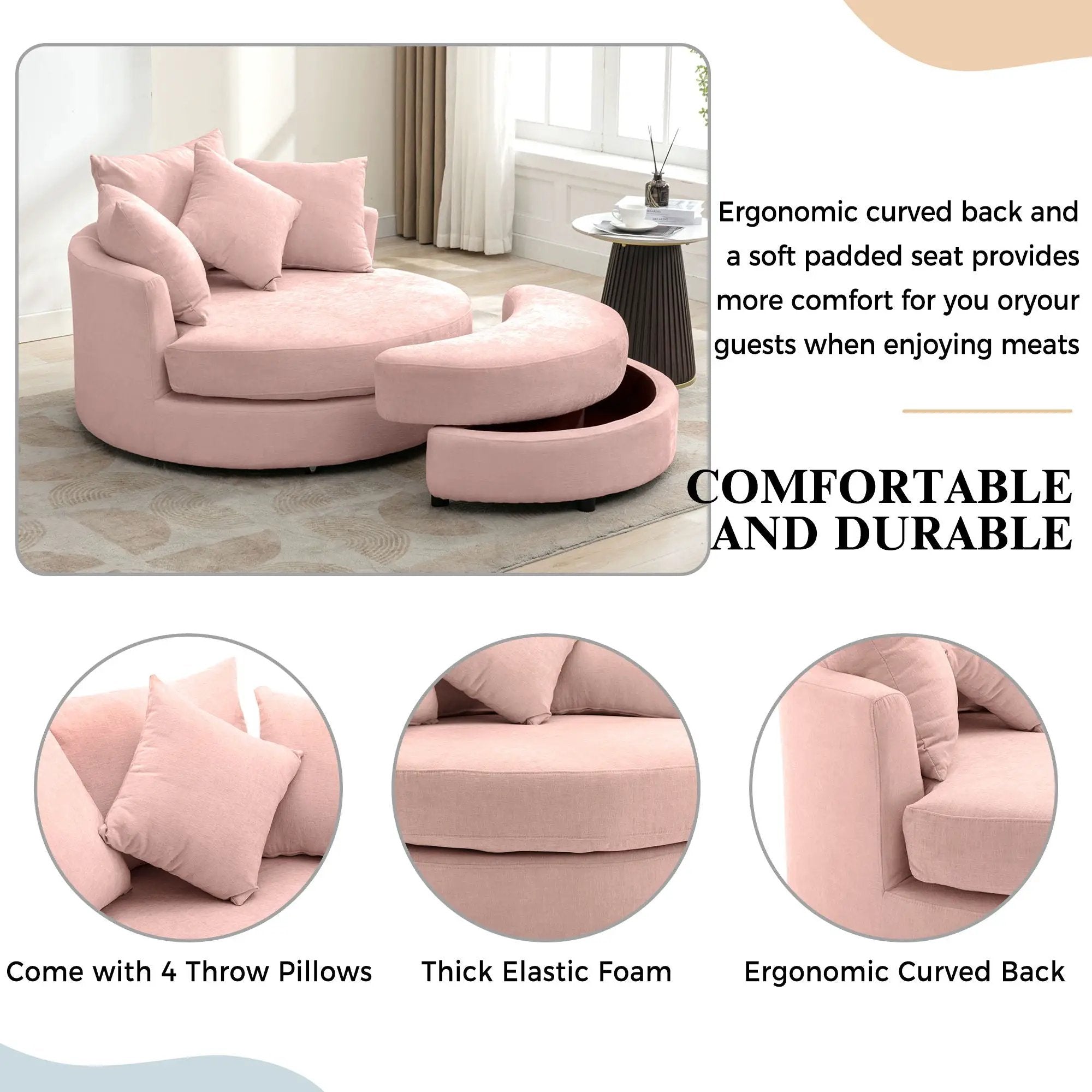 360° Swivel Accent Barrel Chair With Storage Ottoman & 4 Pillows, Modern Leisure Chair Round Accent For Living Room by Unique Piece Furniture