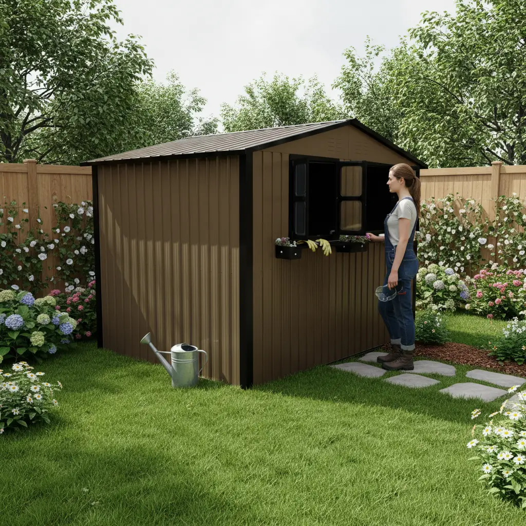 6x9 FT Outdoor Metal Storage Shed with Window & Flower Rack by HouseOfZazla