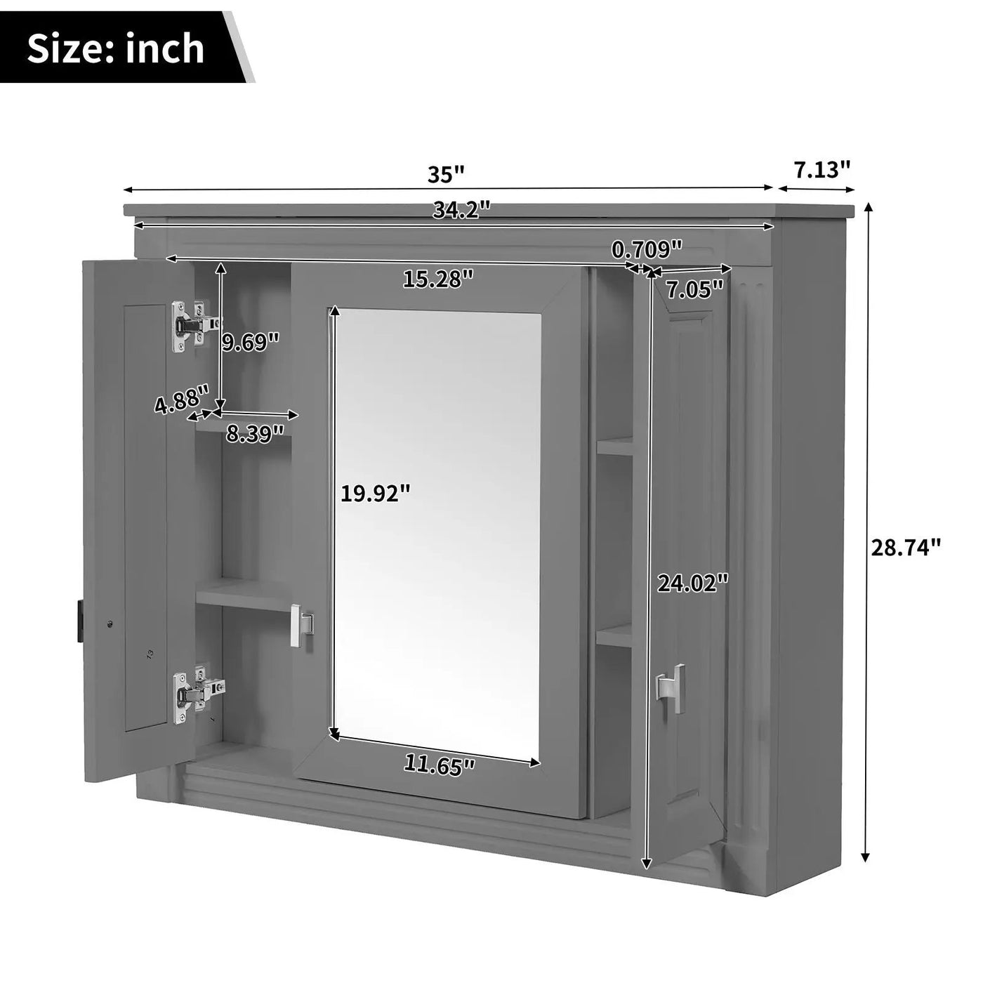 Wall Mounted Bathroom Cabinet With Mirror And 5 Shelves, Rectangular Design by Unique Piece Furniture