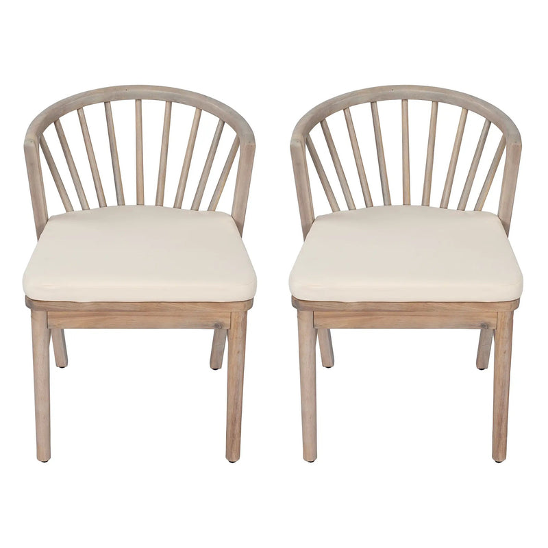 Outdoor Dining Chairs Set of 2 with Acacia Wood and Cream Washable Cushions by HouseOfZazla