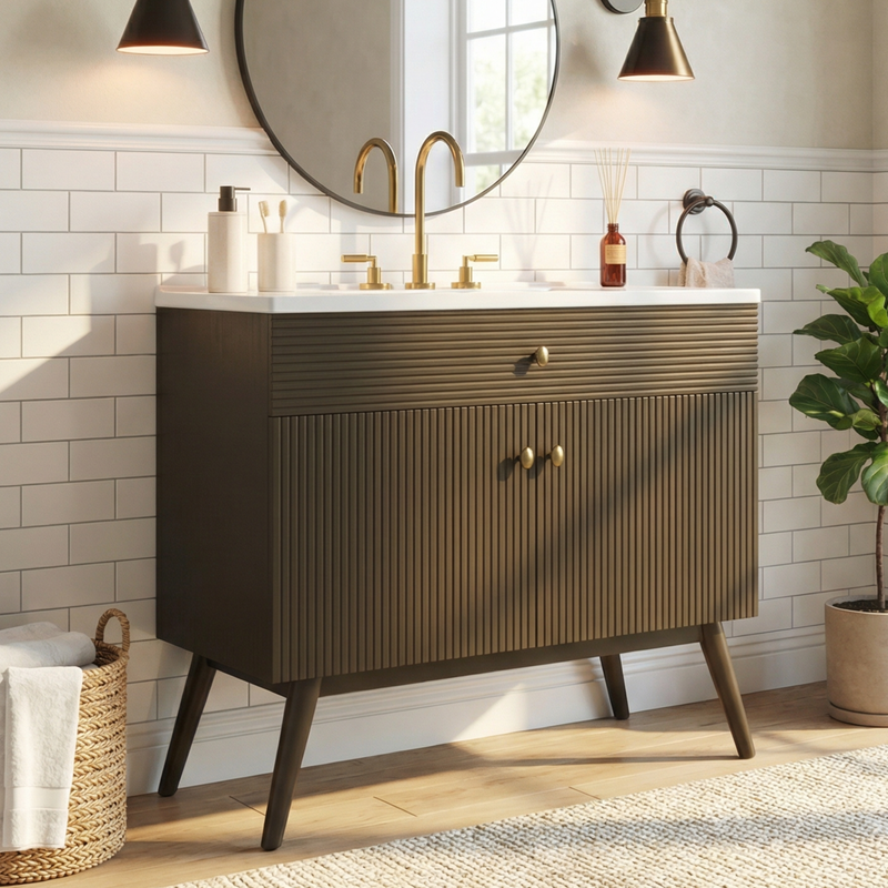 36" Luxury Striped Bathroom Vanity, Soft-Close Dual-Door Storage & Premium Ceramic Sink by HouseOfZazla