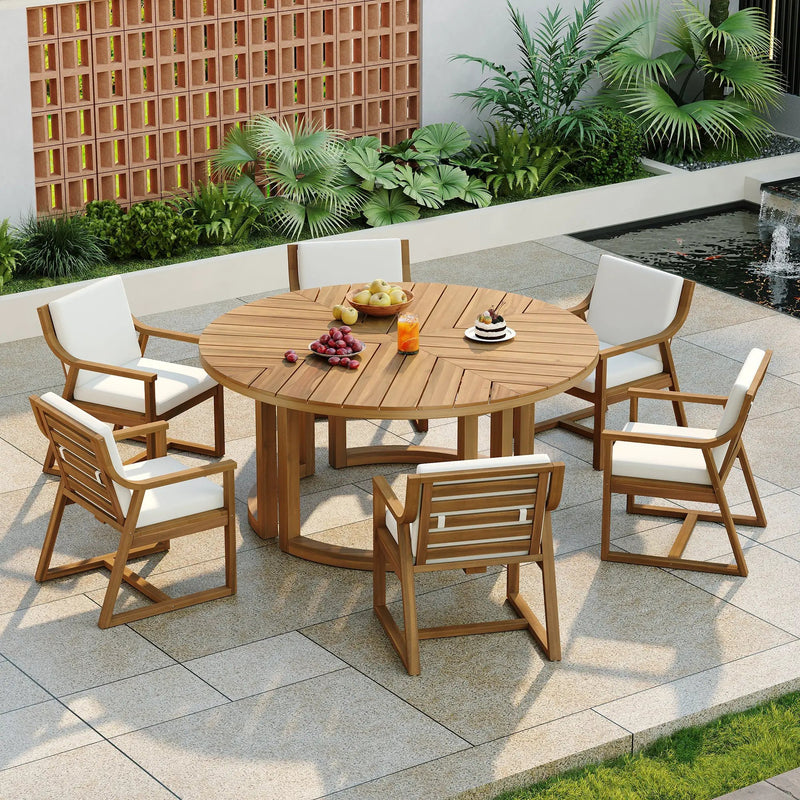 TREXM Patio Dining Table Set for 6, Round Dining Table with Cushions by HouseOfZazla