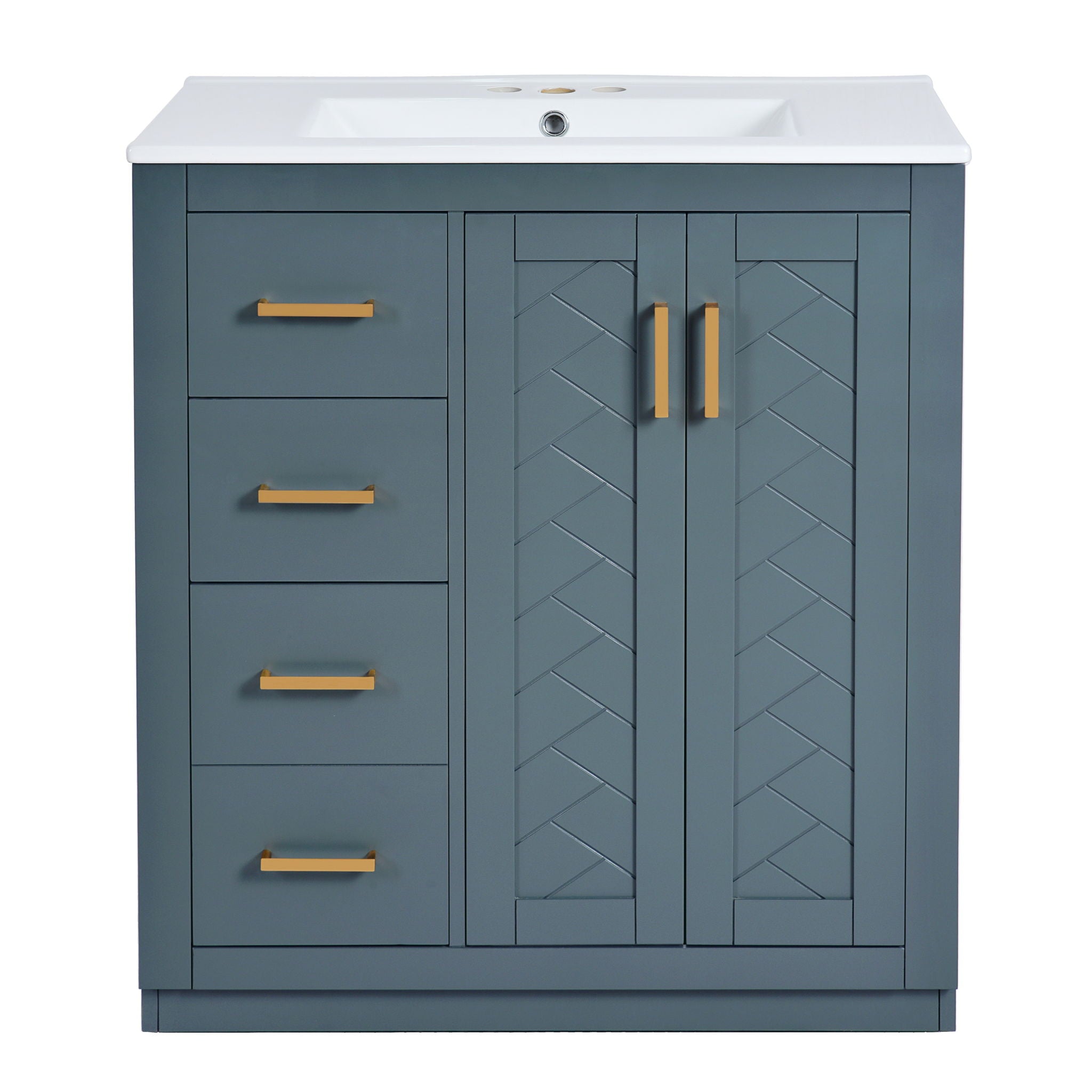 Ceramic Sink Combo, Freestanding Vanity Set With 3 Drawers & Soft Closing Doors by HouseOfZazla