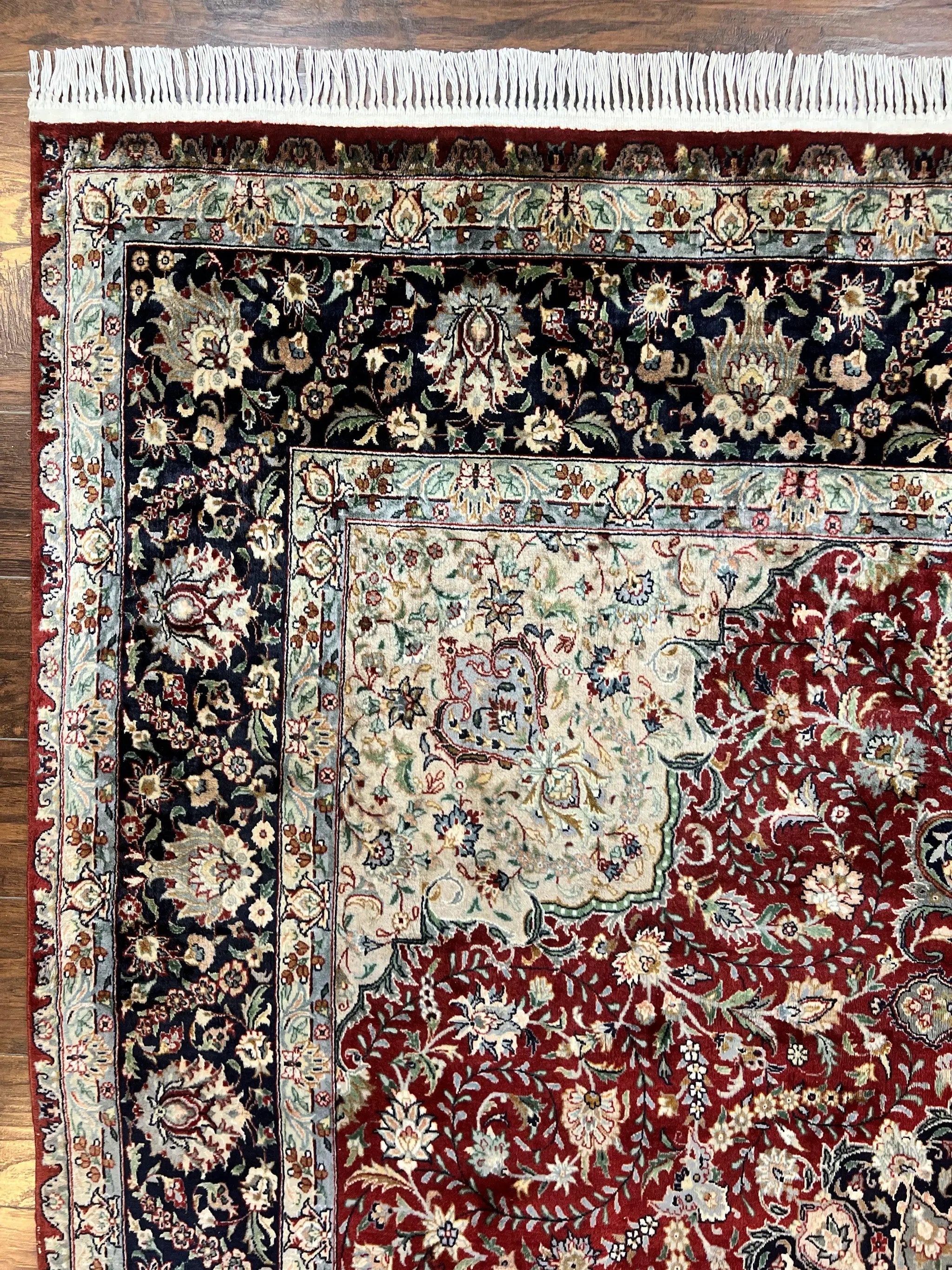 Pak Persian Rug 8x10, Wool Hand Knotted Vintage Carpet, Dark Red & Navy Blue, Dome Design Floral Medallion Rug, 8 x 10 Oriental Rug by Jewel Rugs