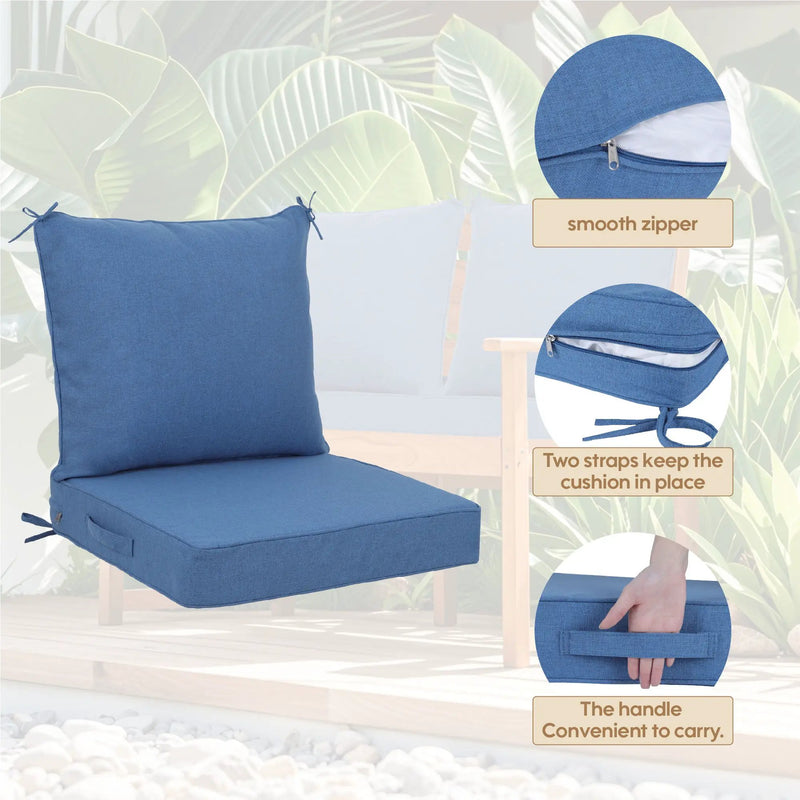 Outdoor Deep Seat Cushion Set Waterproof Fade Resistant Patio Furniture Cushions, Removable Covers, Adjustable Straps & Handles - Navy Blue by HouseOfZazla