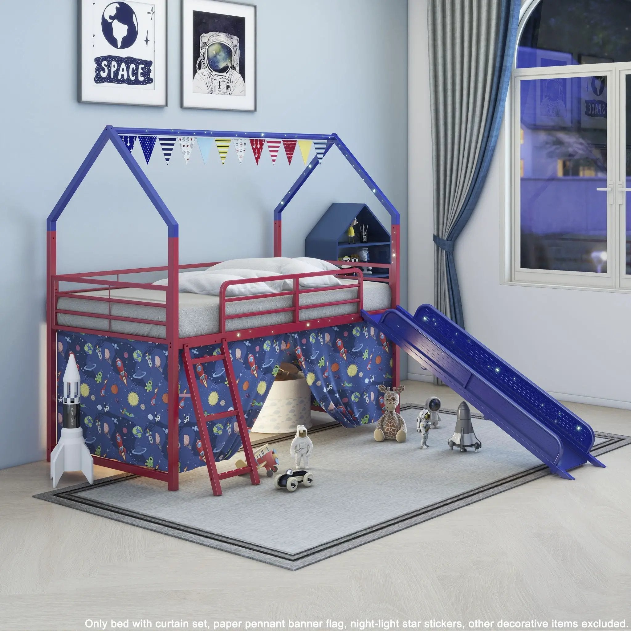 Jack - House Loft Bed With Slide And Curtain Set by Unique Piece Furniture