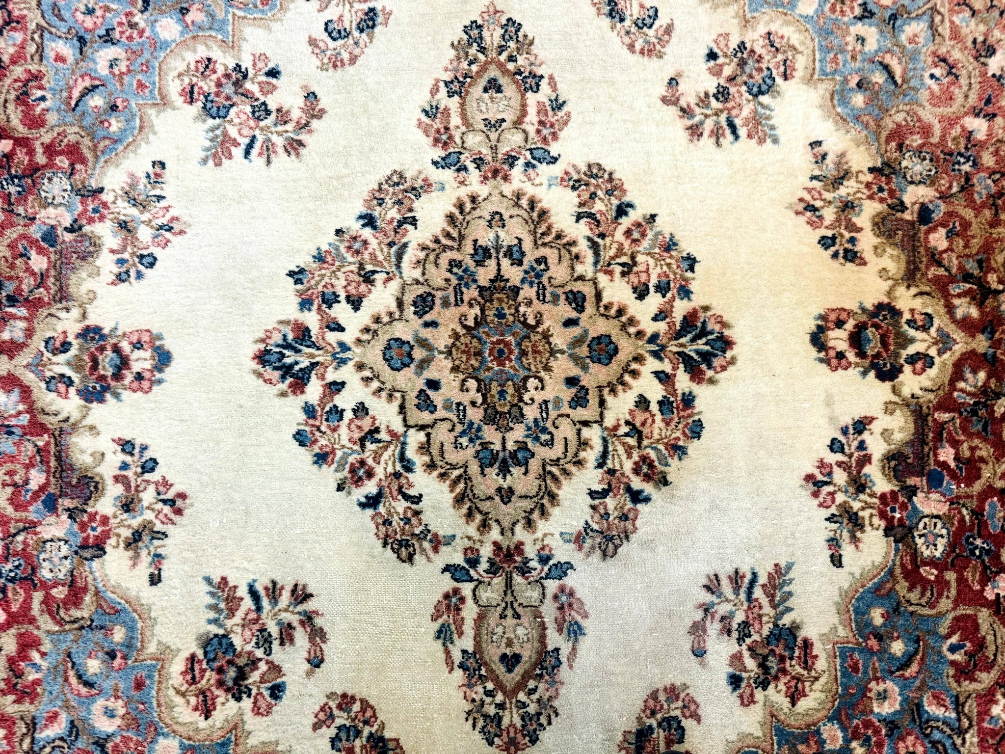 Square Persian Kerman Rug, Beige/Cream and Light Blue, Traditional Persian Rug, 5.5 x 5.5 ft by Jewel Rugs