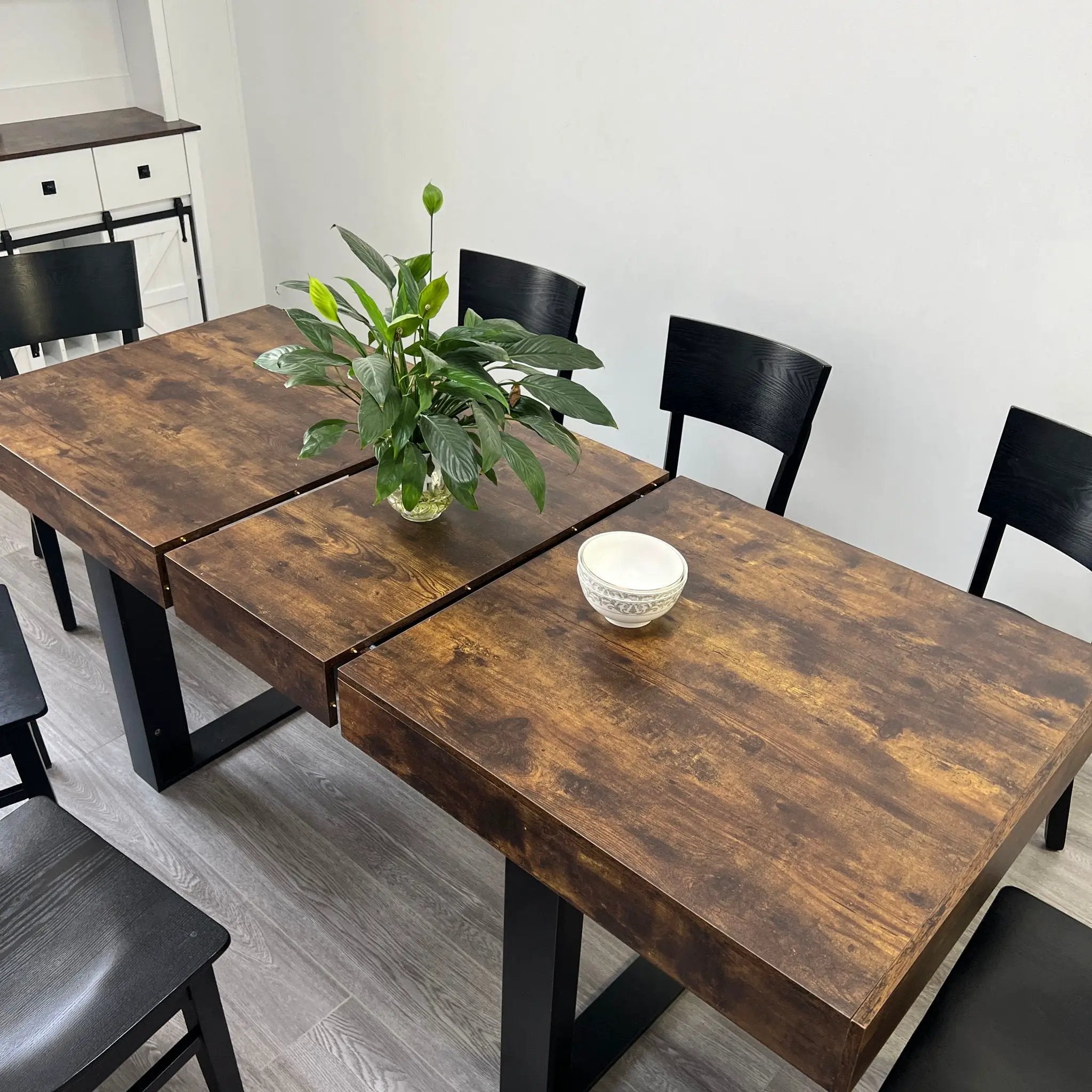 Extendable Dining Room Table For 6 8 10, Modern Farmhouse Wooden Kitchen Expanding Table, Long Large Expandable Dining Room Conference Table - Deep Rustic Brown by Unique Piece Furniture