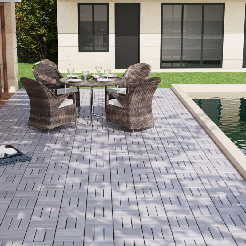Acacia Wood Interlocking Deck Tiles Checker Pattern For Outdoor Flooring by HouseOfZazla
