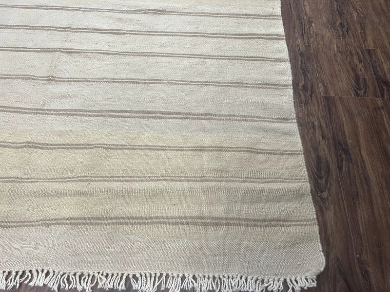New Turkish Kilim Rug 5x8 Flatweave Carpet, Bohemian Rug, Contemporary Rug, Hand Woven, Wool Area Rug, Gray and Taupe, Striped Pattern by Jewel Rugs