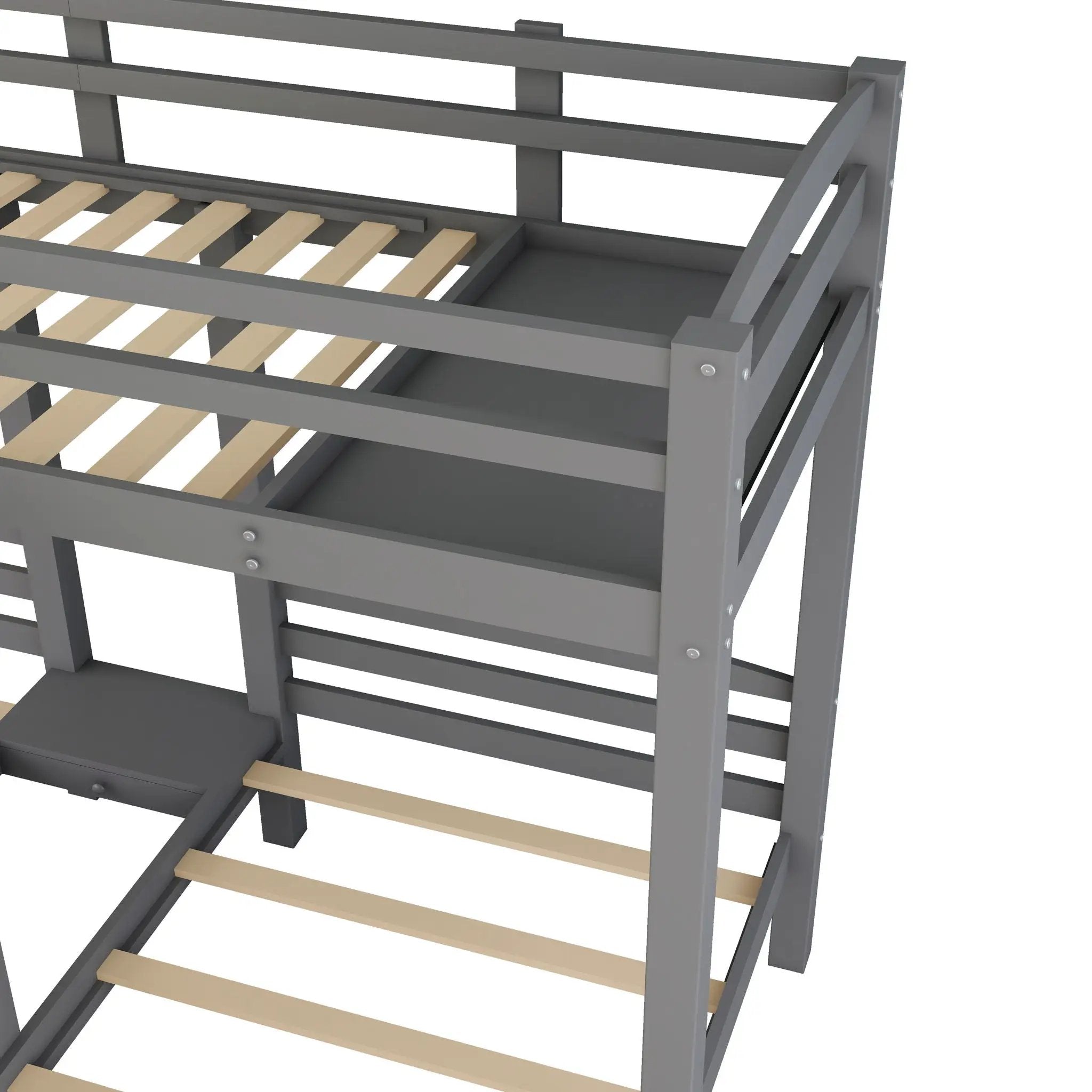 Twin Over Twin & Twin Bunk Bed With Built In Staircase And Storage Drawer - Gray by HouseOfZazla