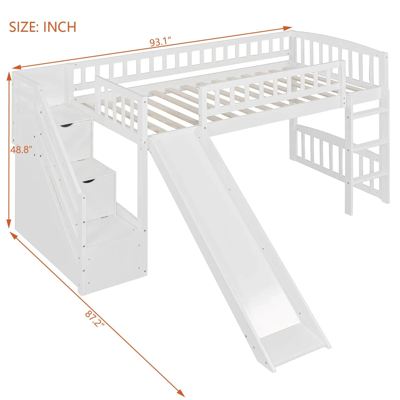 Loft Stairway Bed With 2 Drawers, Convertible Ladder And Slide by HouseOfZazla