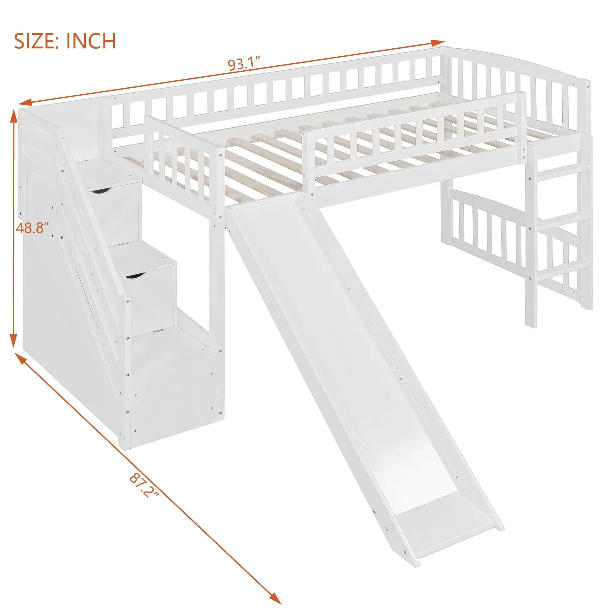 Loft Stairway Bed With 2 Drawers, Convertible Ladder And Slide by Unique Piece Furniture