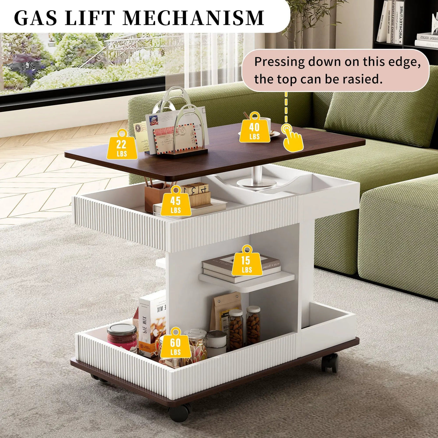 Adjustable End Table With Wheels, 360°Rotating Top And Storage Space by HouseOfZazla