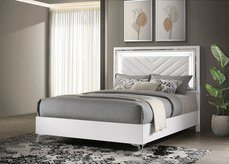 Cassia Queen LED Panel Bed White High Gloss by Unique Piece Furniture