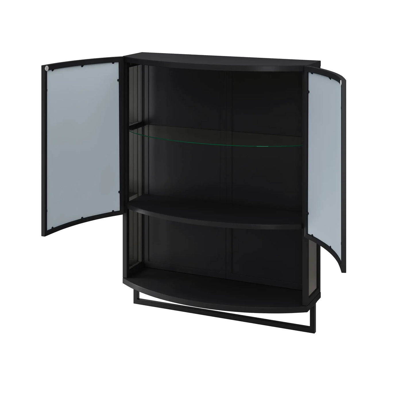 Arched Glass Double Door Wardrobe With Shatterproof Mirror, Open Shelf & Towel Rack by HouseOfZazla