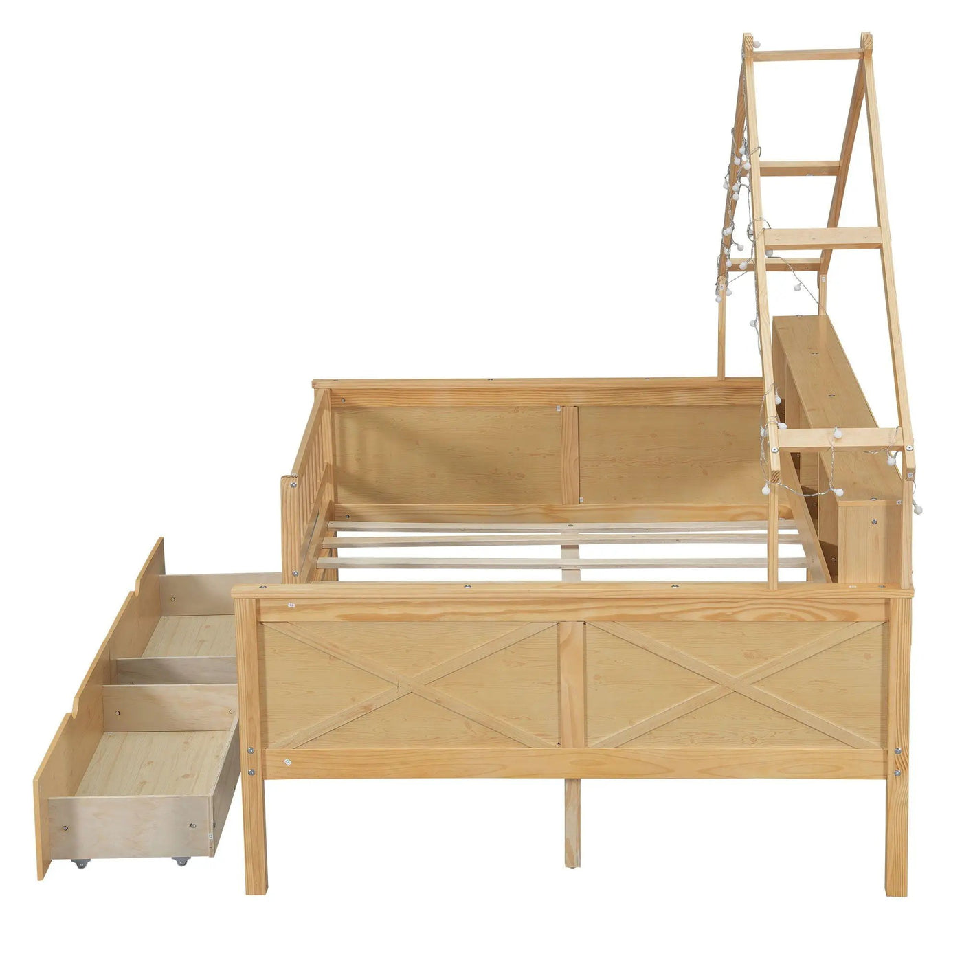 House Style Platform Bed With LED Lights, Storage Shelves, Drawers, And Guardrail by HouseOfZazla