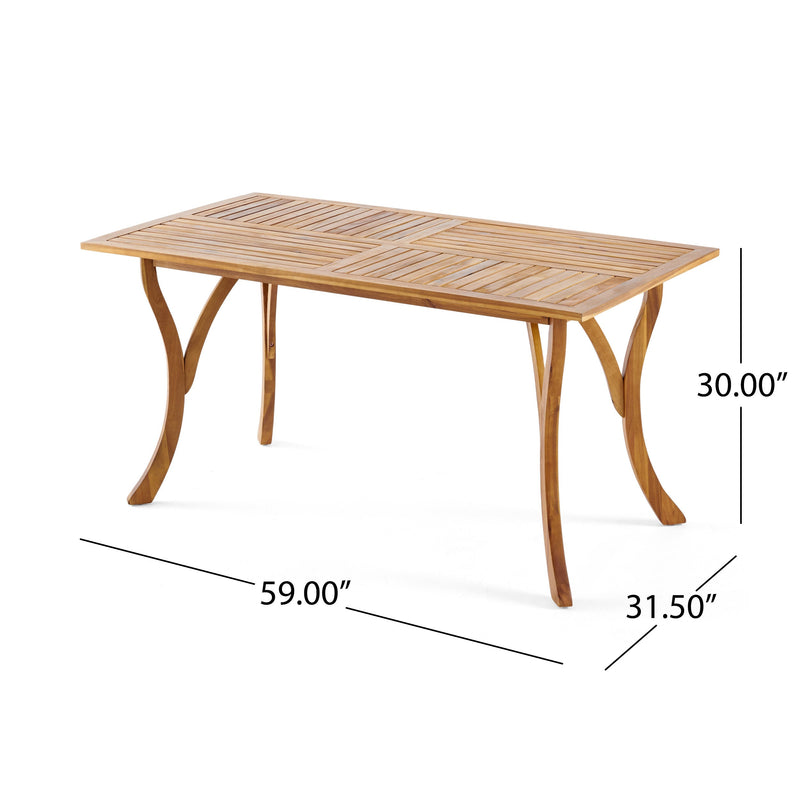 Outdoor 59 Inch Rectangular Solid Wood Dining Table - Teak Finish, photo 3 of 10