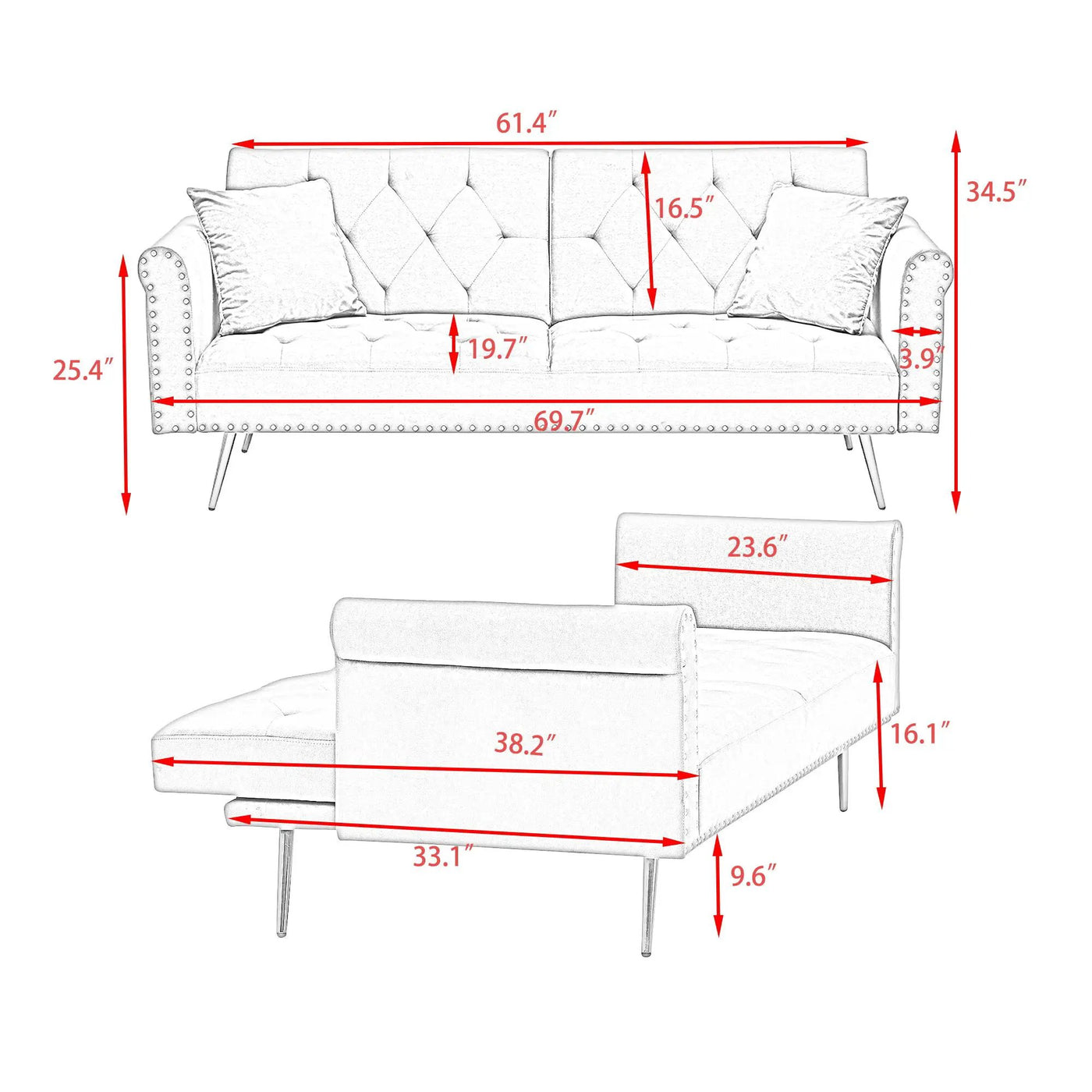 Luxurious Sofa Bed With Nail Head Trim And Matching Pillow by HouseOfZazla