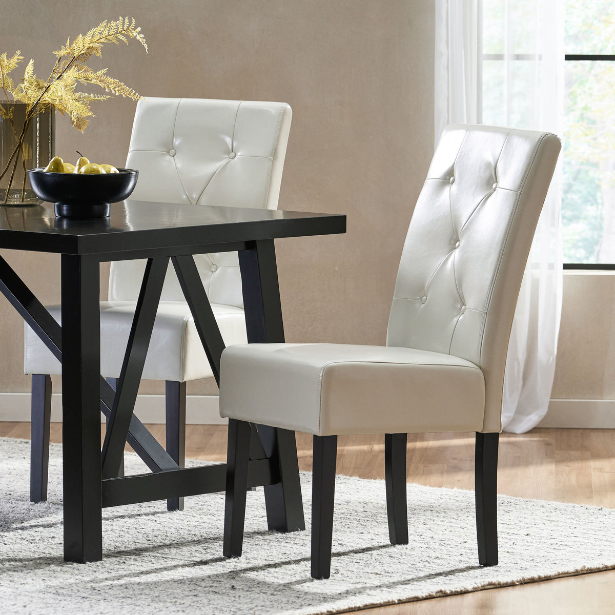 Carter 5-Tuft KD Dining Chair with Bonded Leather - Ivory, photo 3 of 10