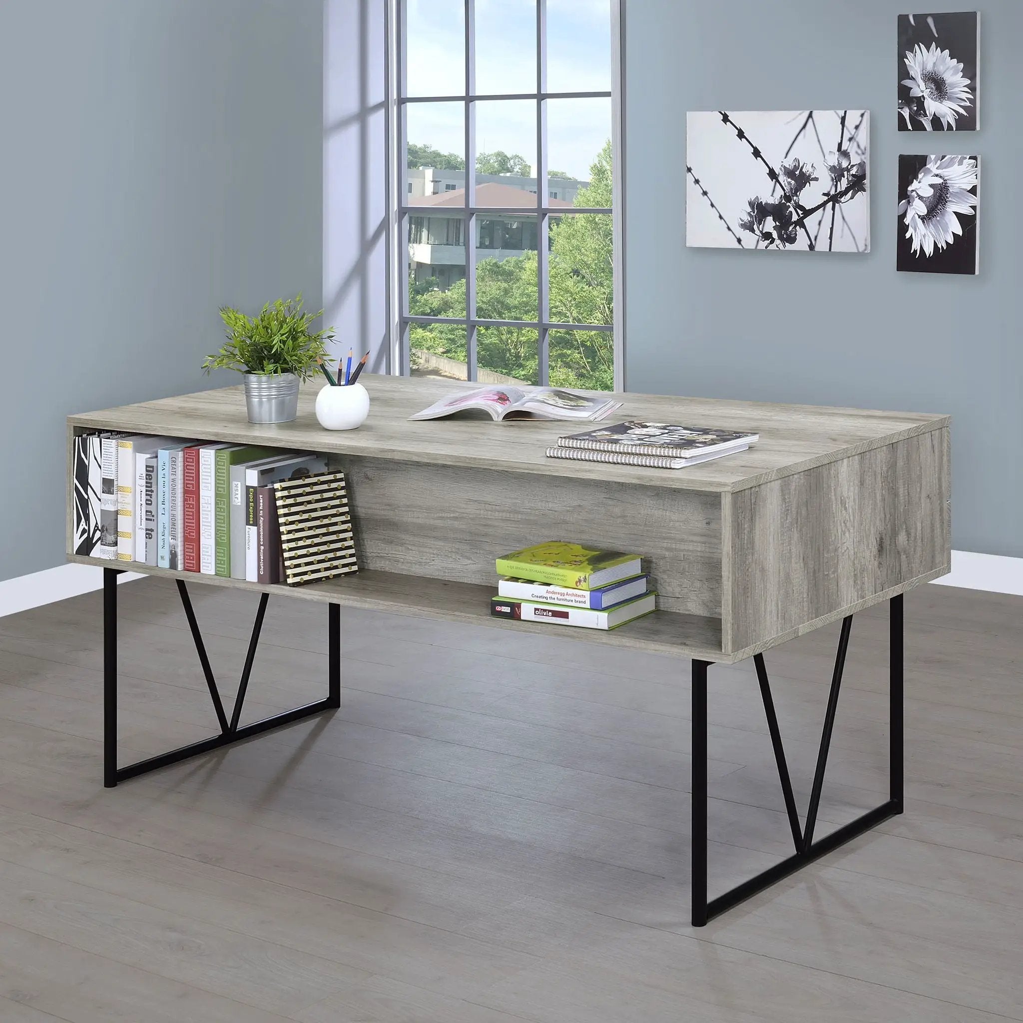 Analiese 63-inch 4-drawer Writing Desk Grey Driftwood by Unique Piece Furniture
