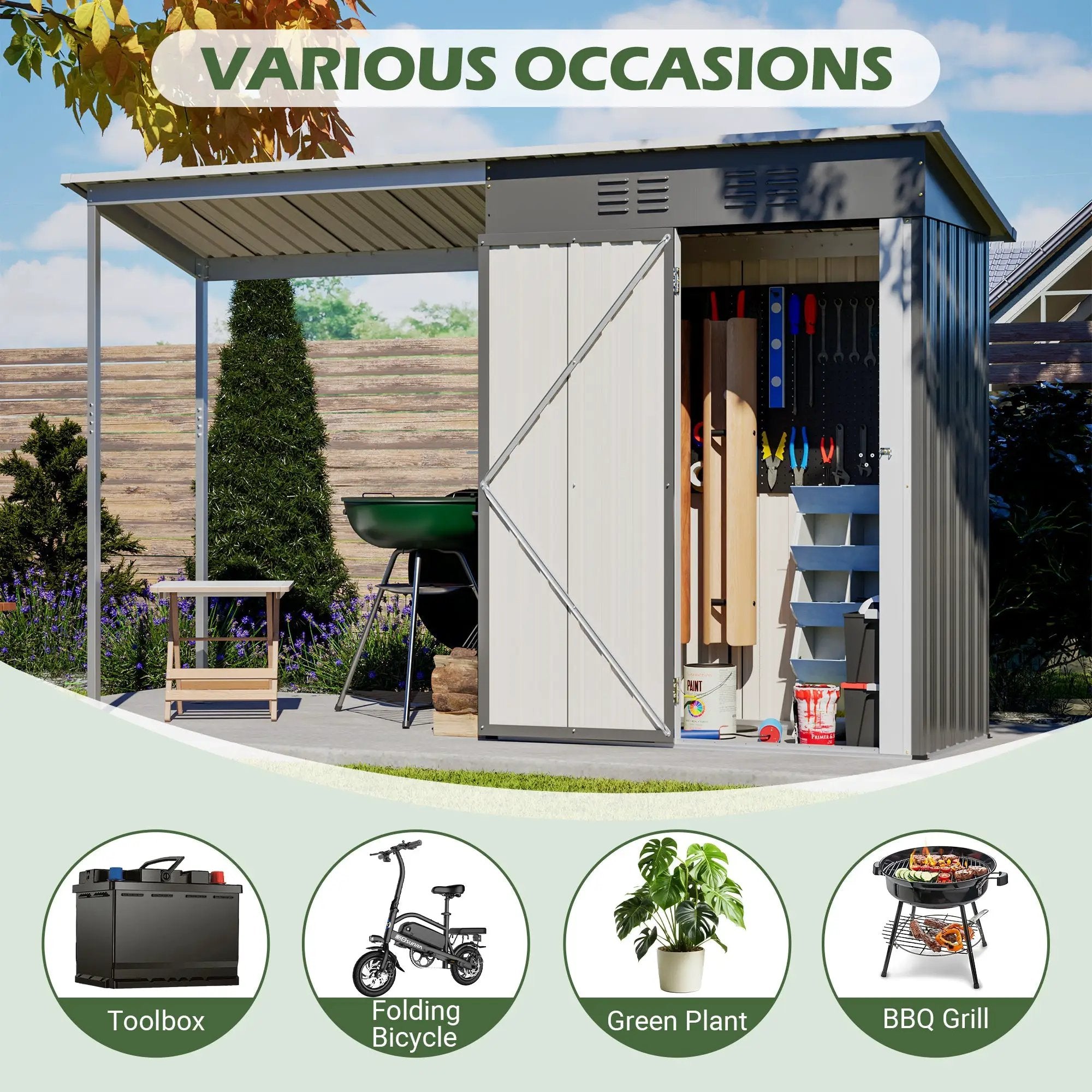 Durable 5x3FT Galvanized Steel Shed & Gazebo Combo by HouseOfZazla