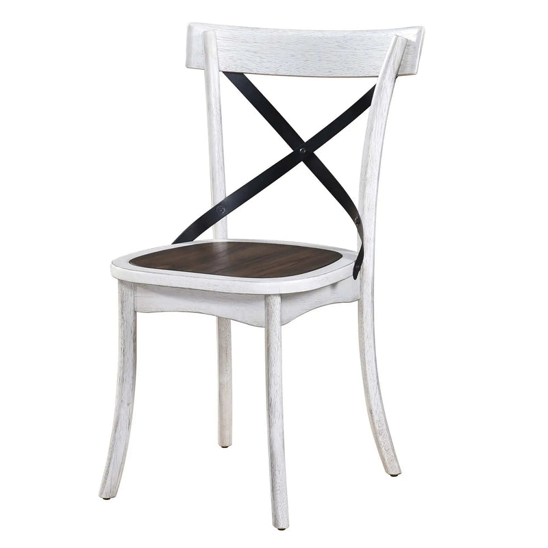2 Pieces Set Dining Side Chair Rustic Modern Farmhouse Design Retro Design With Metal X Design - Antique Dark Oak / Antique White by Unique Piece Furniture